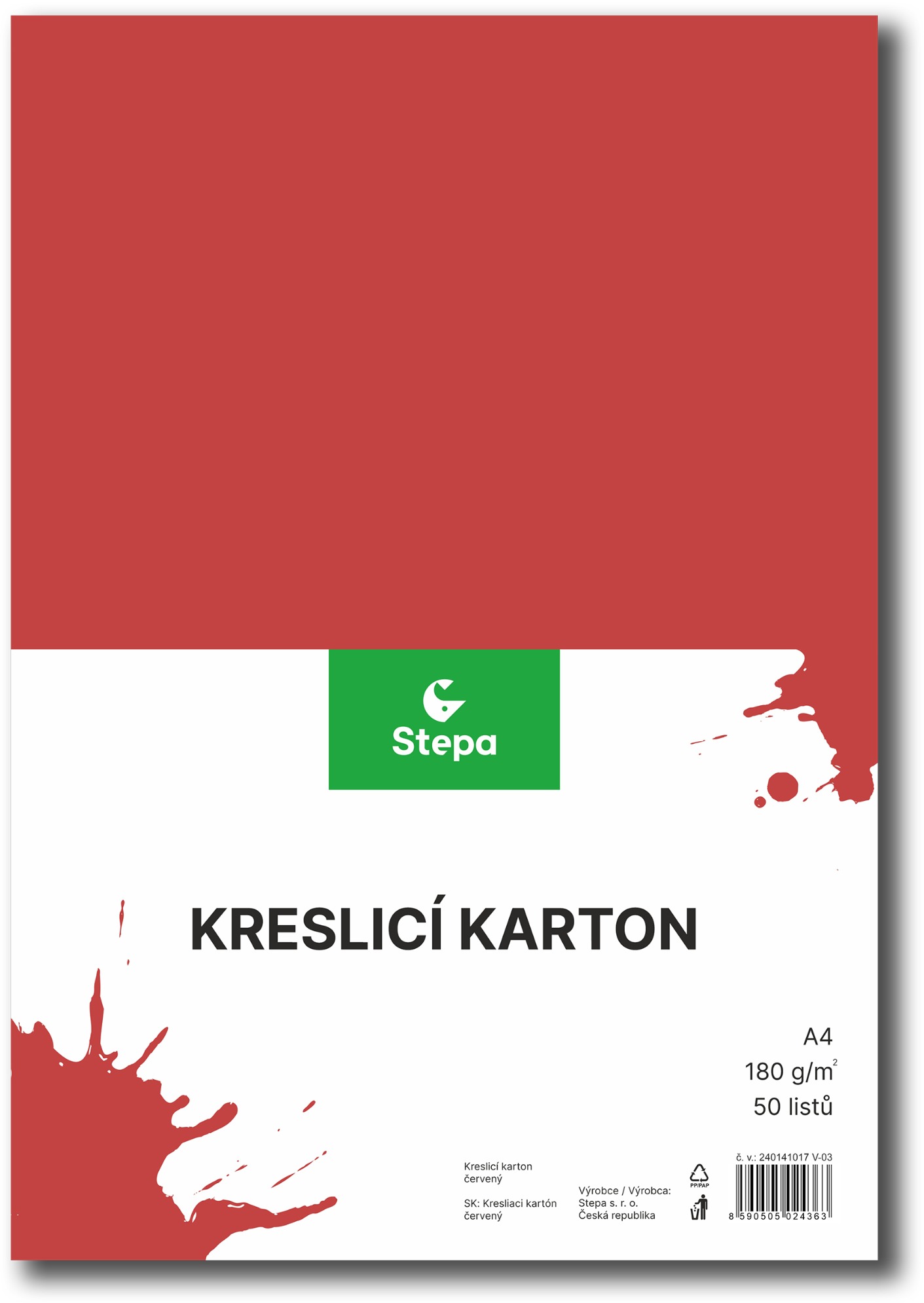 Kreslicí karton STEPA, 50 listů, 180g/m2, tmavě červená