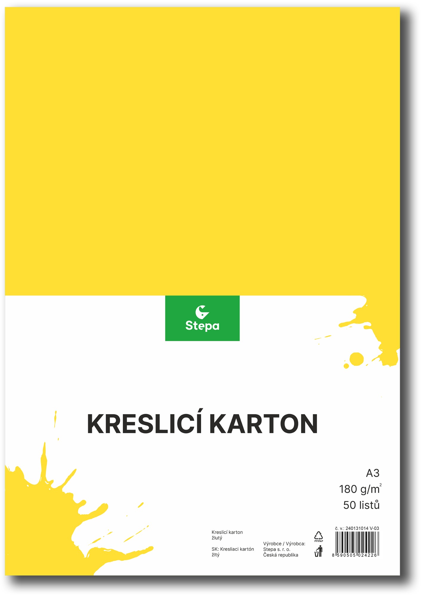 Kreslicí karton A3 STEPa, 50 listů, 180g/m2, žlutý