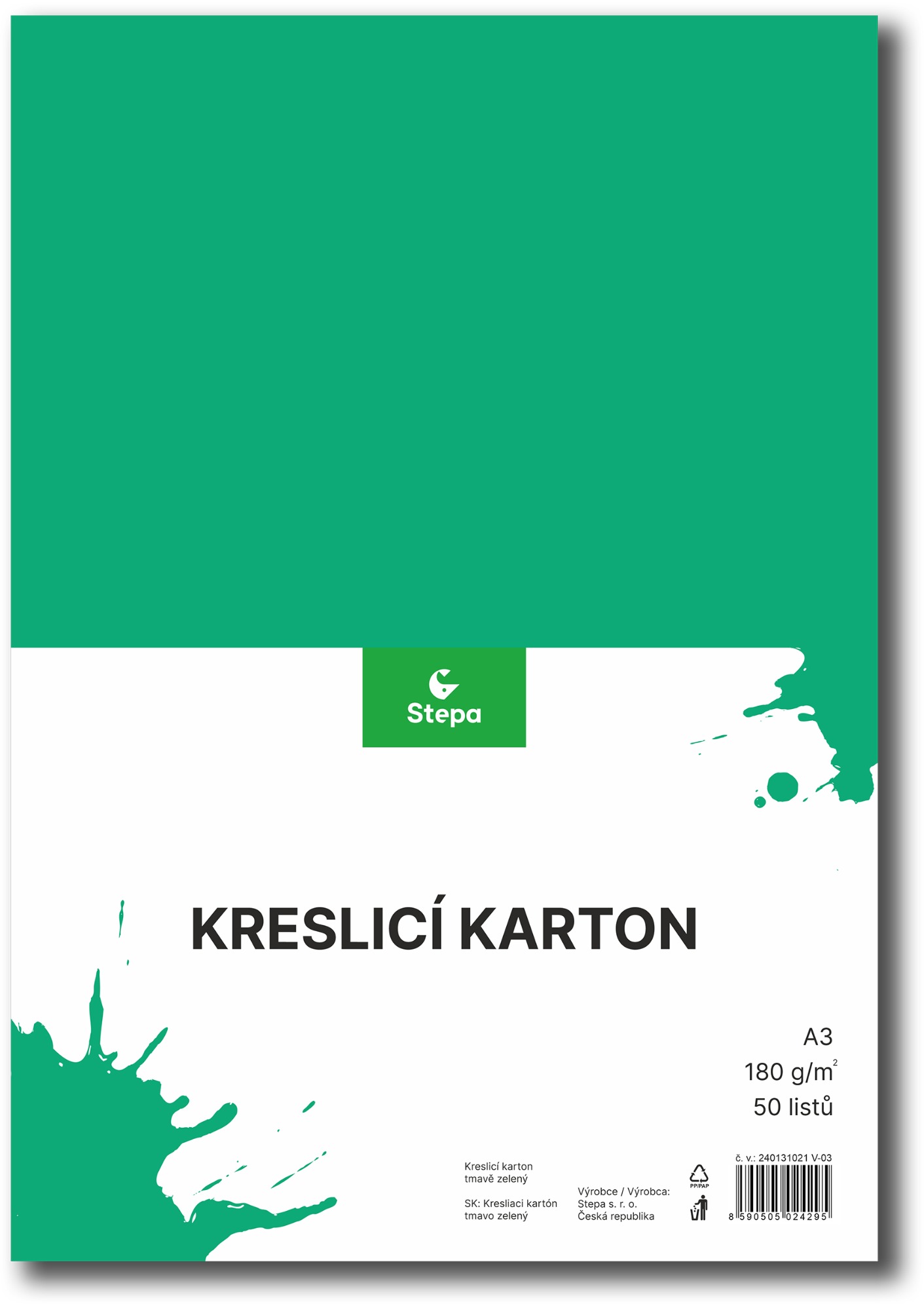 Kreslicí karton STEPA A3, 50 listů, 180g/m2, tmavě zelený