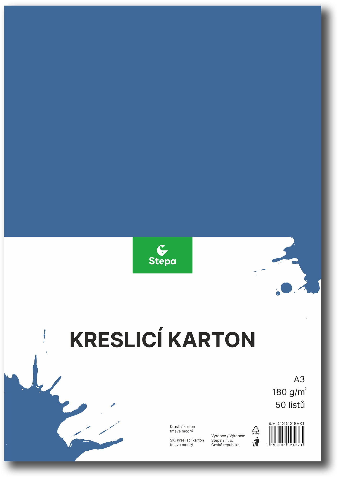 STEPA kreslicí karton A3, 50 listů, 180g/m2, tmavě modrý