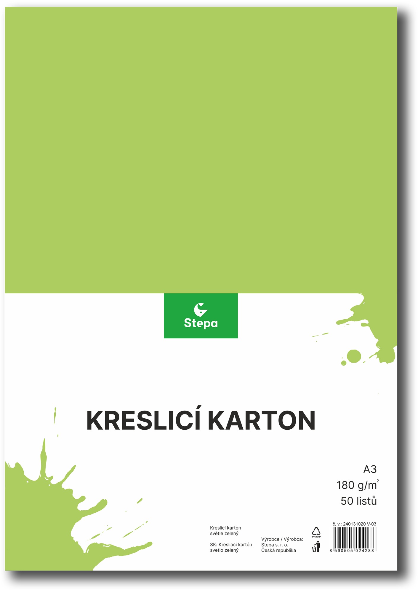 Kreslicí karton STEPA A3 - 50 listů, 180g/m2, světle zelený