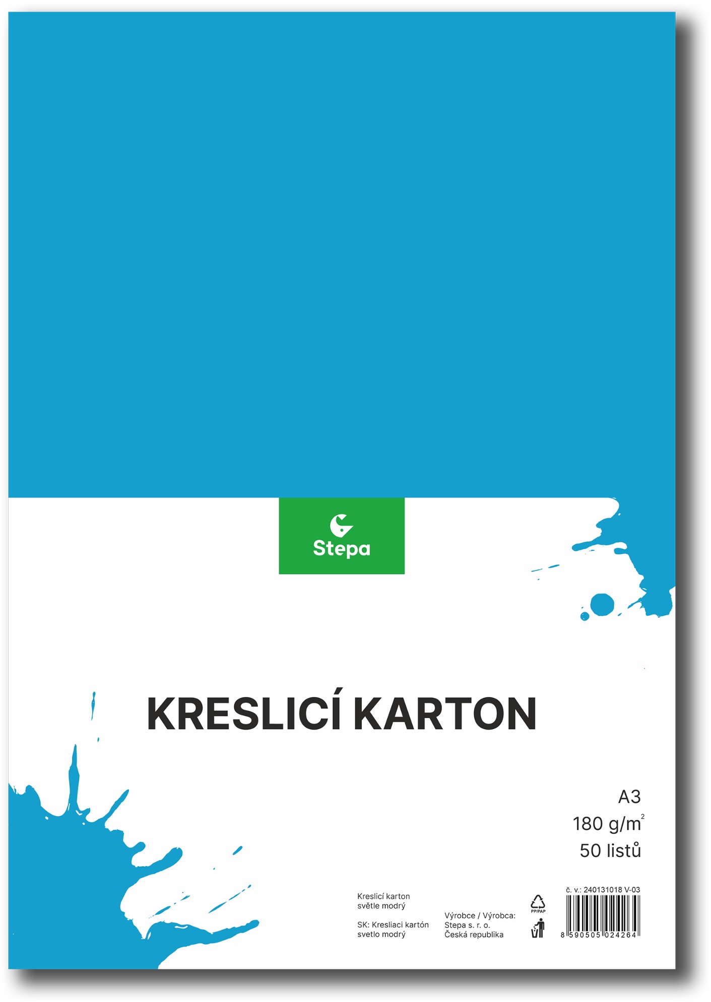 Kreslicí karton STEPA A3, 50 listů, 180g/m2, světle modrý