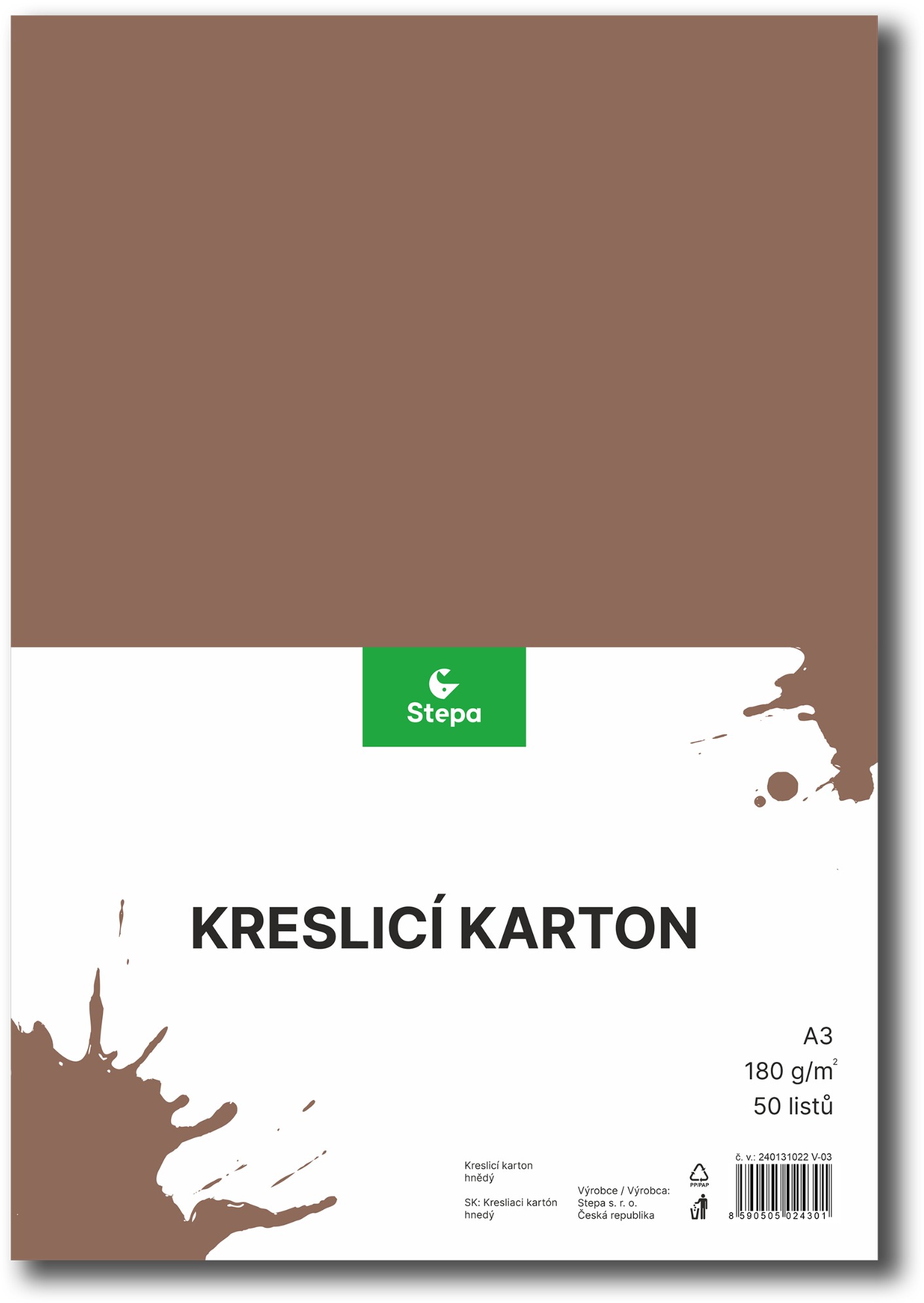 STEPA kreslicí karton A3, 50 listů, 180g/m2, hnědý