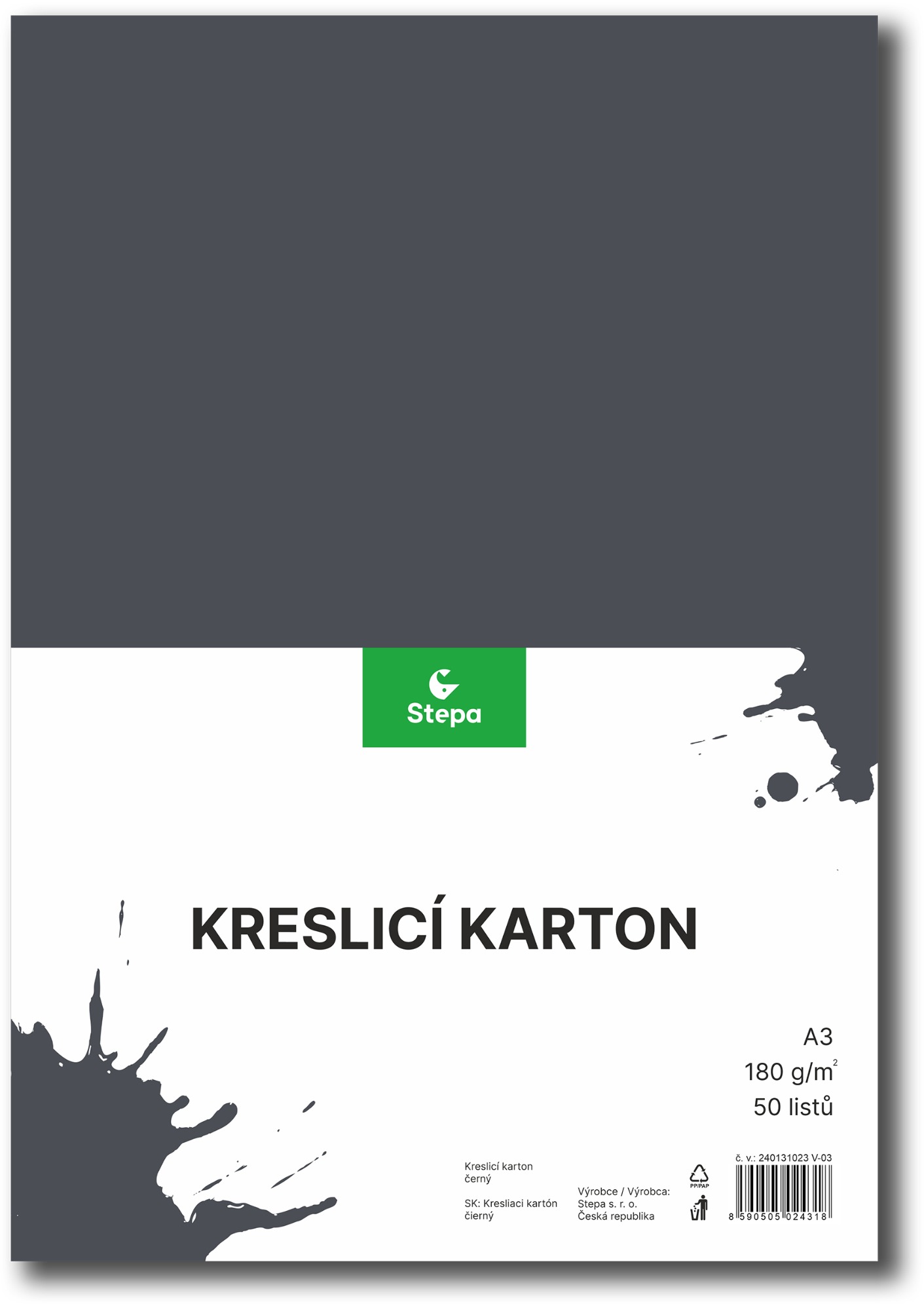 STEPA kreslicí karton A3, 50 listů, 180g/m2, černý