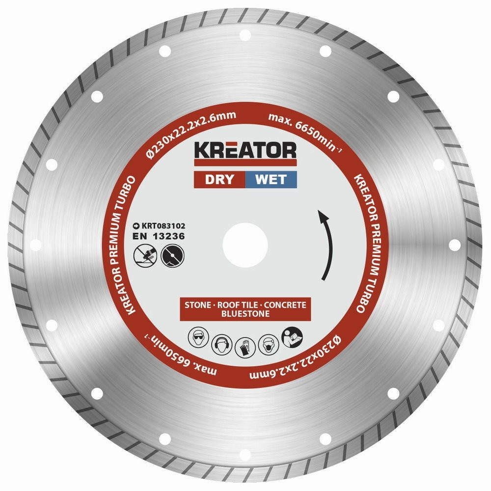 KREATOR Diamantový kotouč celoobvodový 230mm PREMIUM TURBO KRT083102