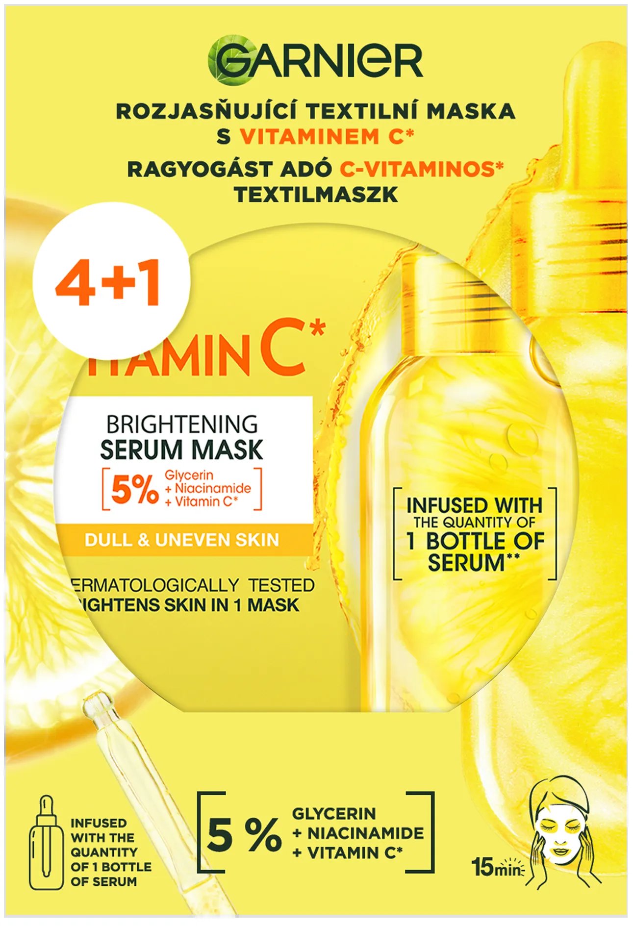 GARNIER Brightening Pack textilní masky 4+1 ks