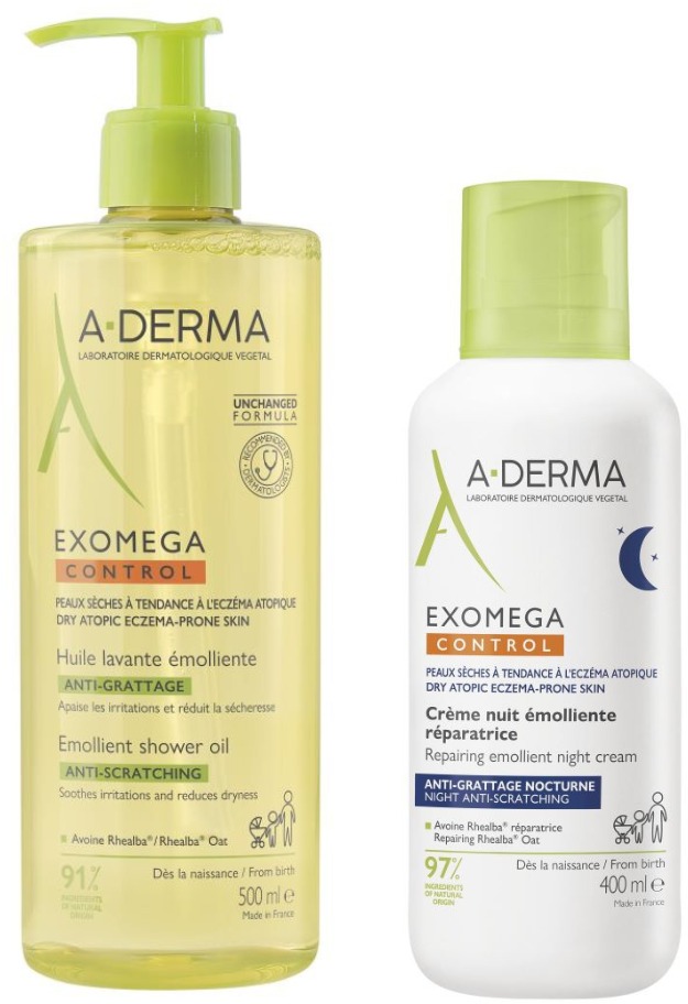 A-DERMA Exomega Control Péče proti nočnímu škrábání Set 900 ml
