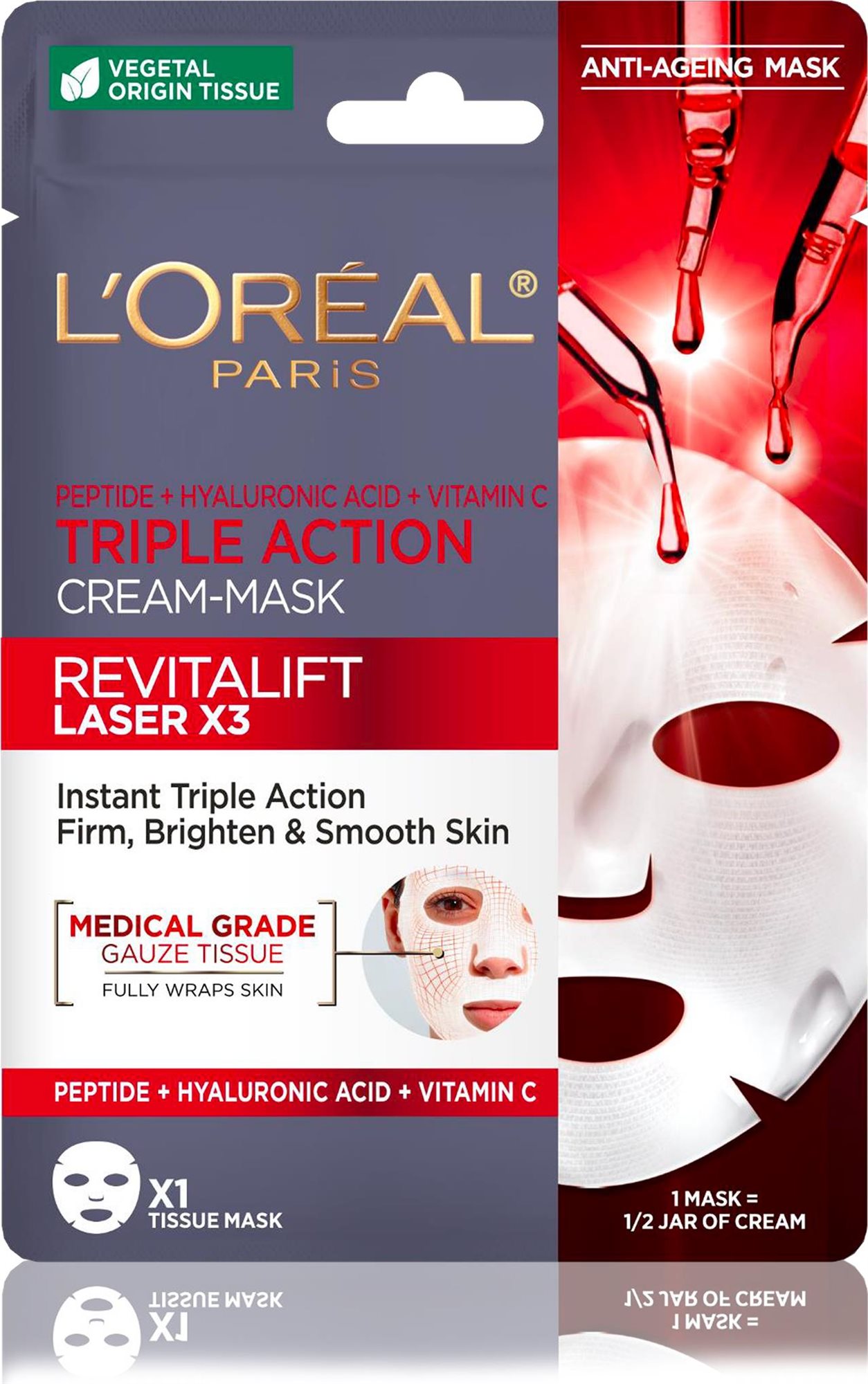 L'ORÉAL PARIS Revitalift Laser X3 Pleťová maska proti stárnutí s trojím účinkem 28 g