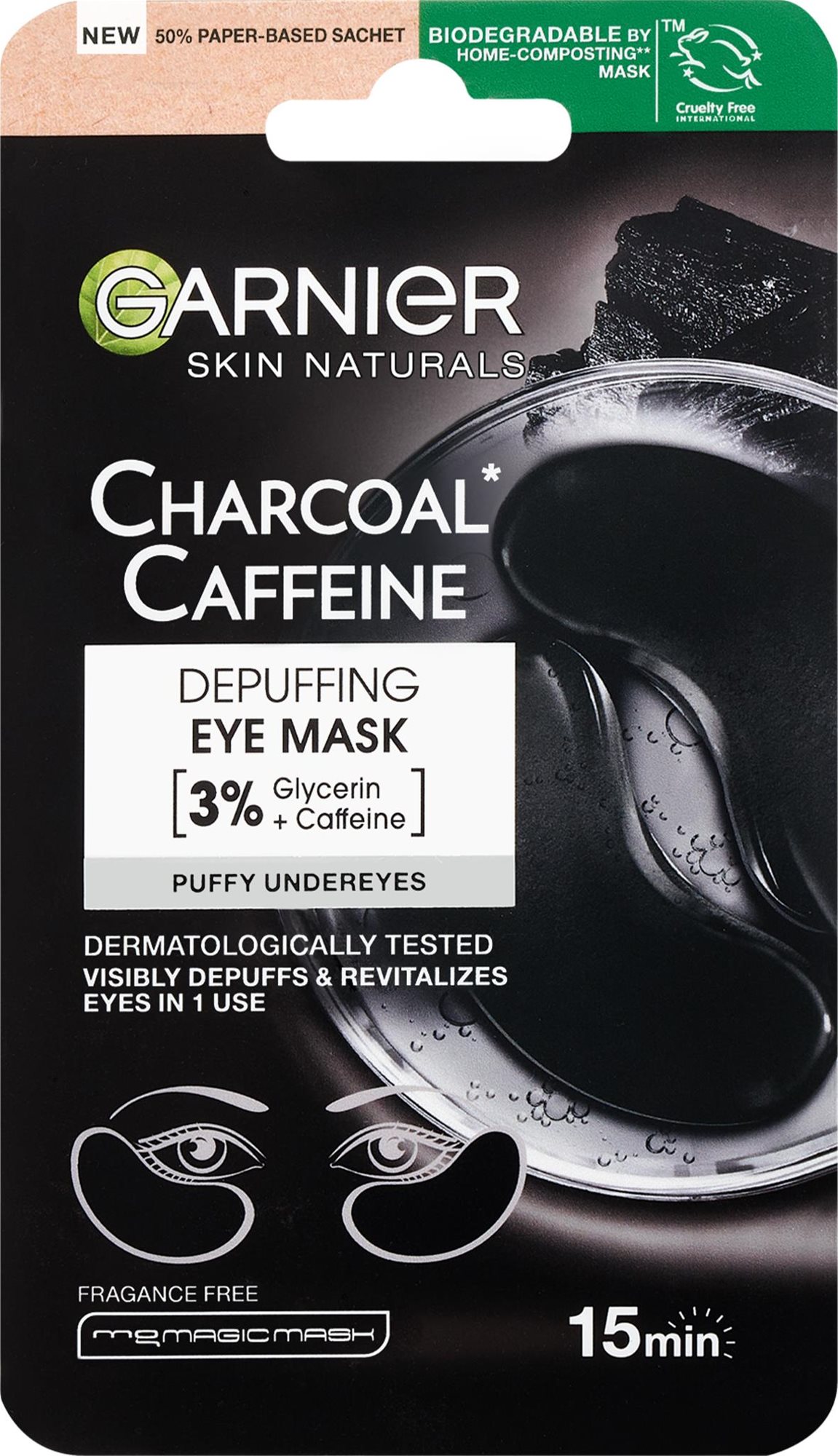 GARNIER Skin Naturals Charcoal Caffeine Depuffing Eye Mask 5 g