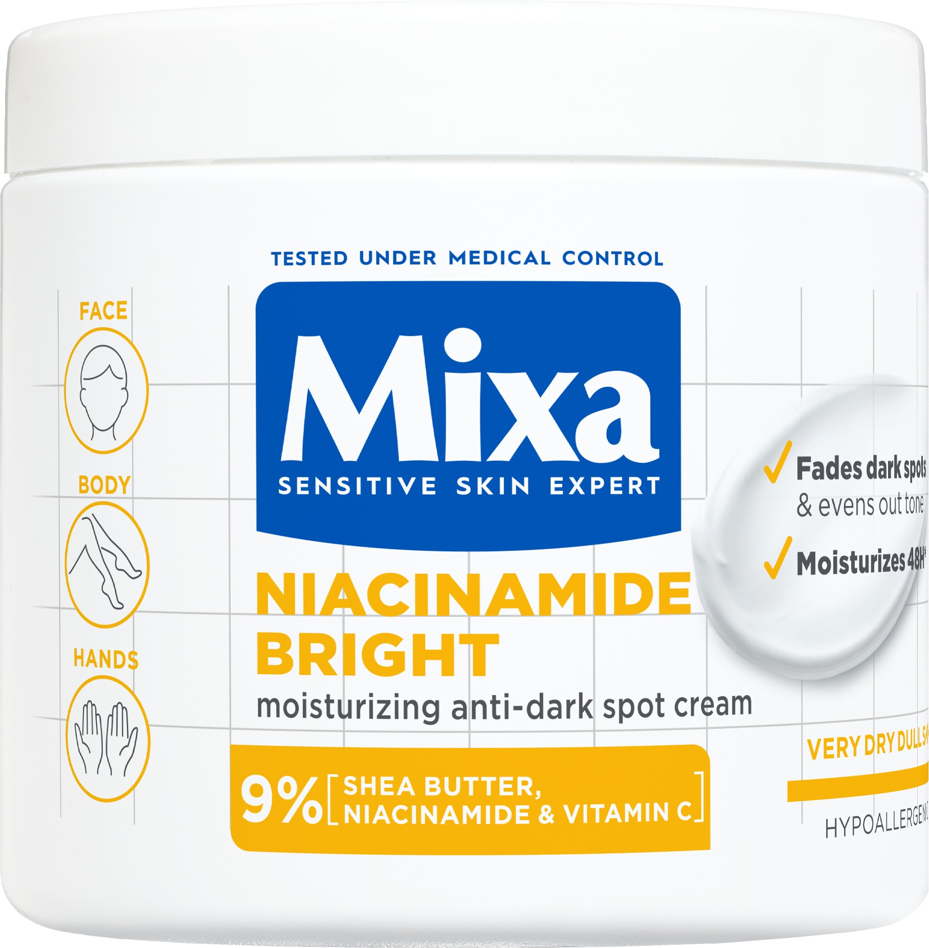 MIXA Niacinamide Bright hydratační krém proti tmavým skvrnám, 400 ml