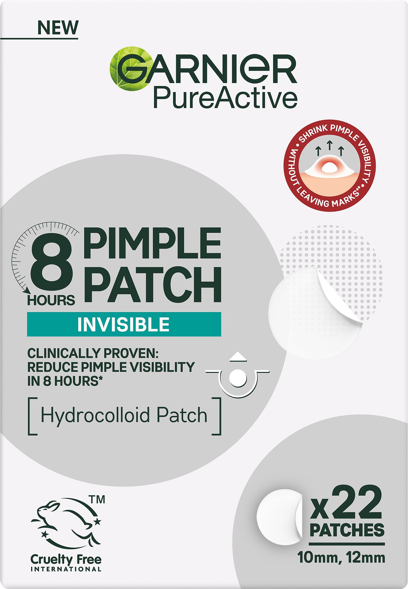 GARNIER Pure Active Hydrokoloidní neviditelné náplasti na nedokonalosti s BHA, 22 ks