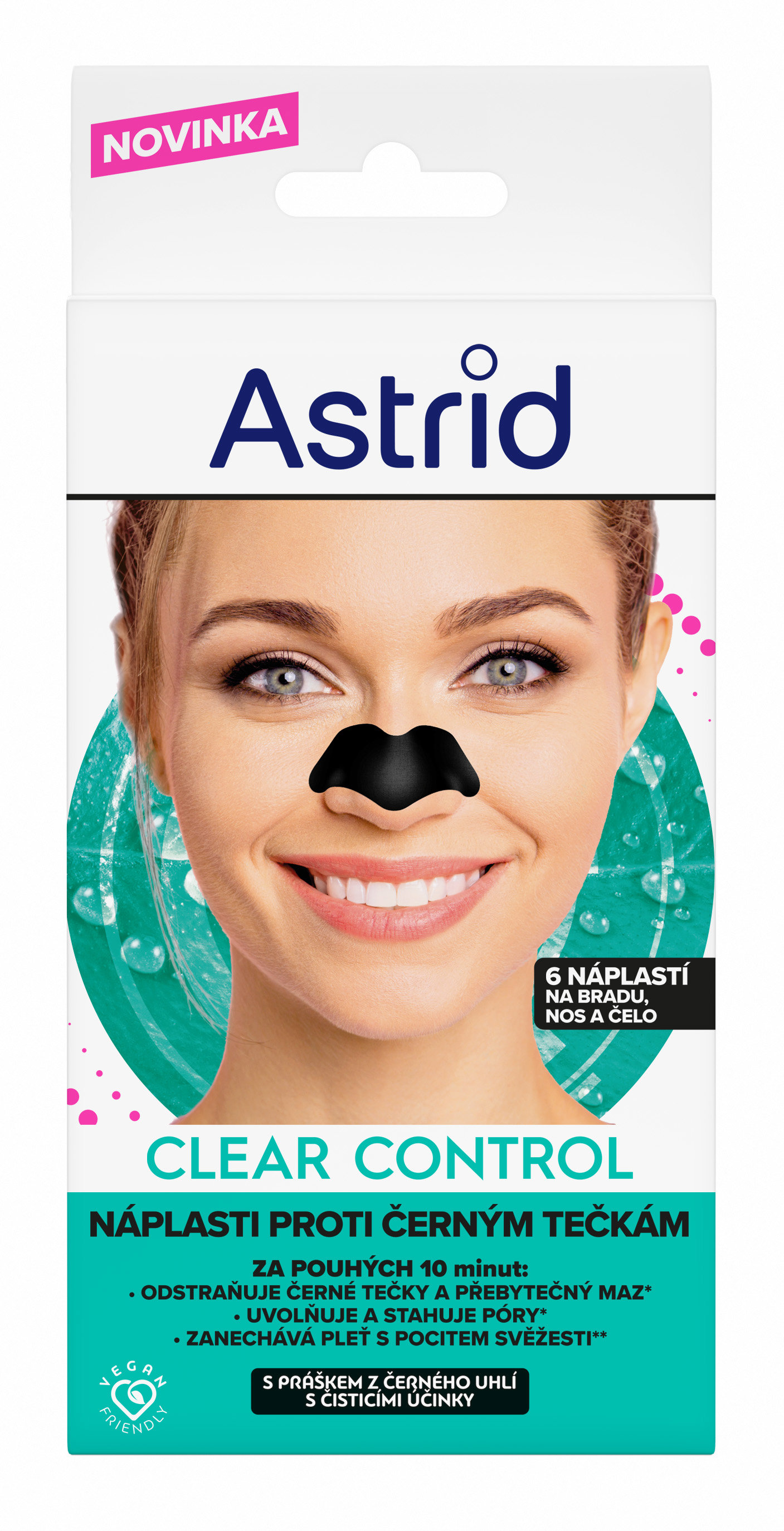 ASTRID Clear Control Náplasti proti černým tečkám s černým uhlím 6 ks