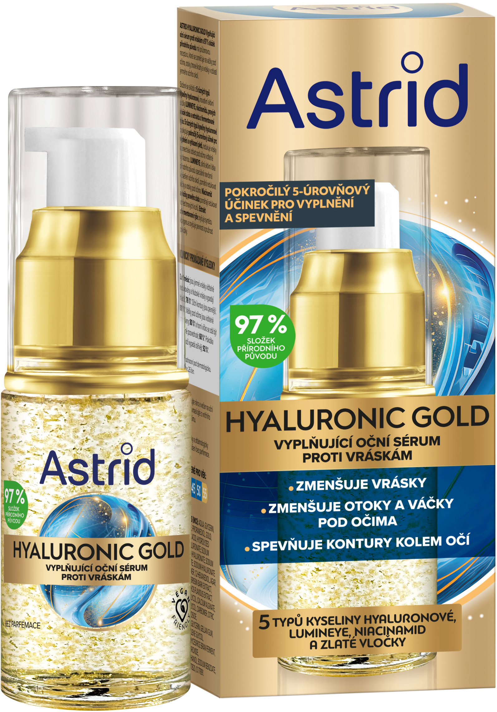 ASTRID Hyaluron Gold Vyplňující oční sérum s niacinamidem a zlatými vločkami 15 ml