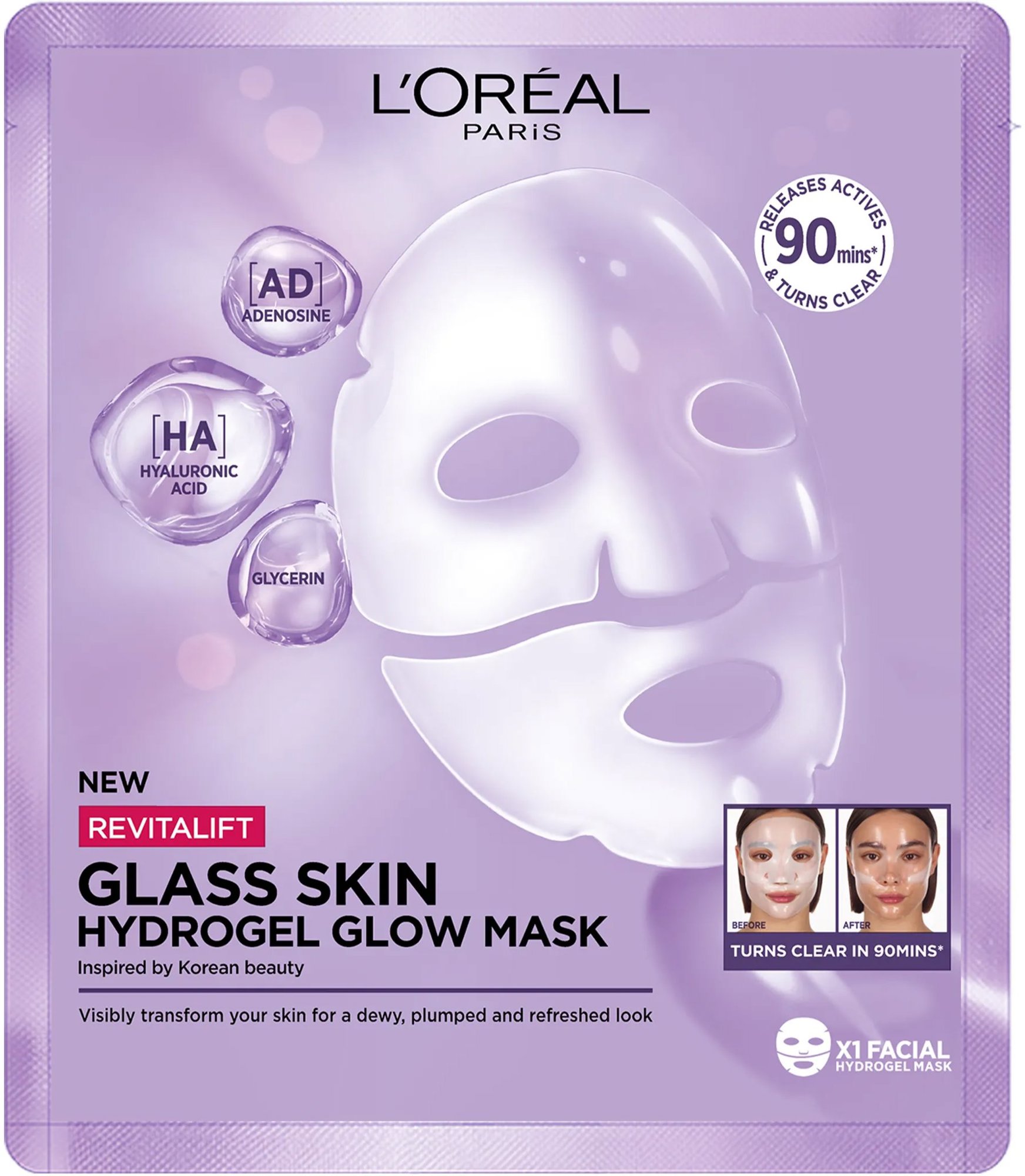 L'ORÉAL PARIS Revitalift Filler Glass Skin hydrogelová rozjasňující maska, 25 g