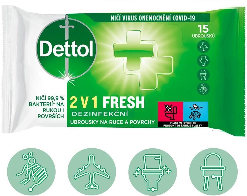 DETTOL Dezinfekční ubrousky 2v1 na ruce a povrchy 15 ks