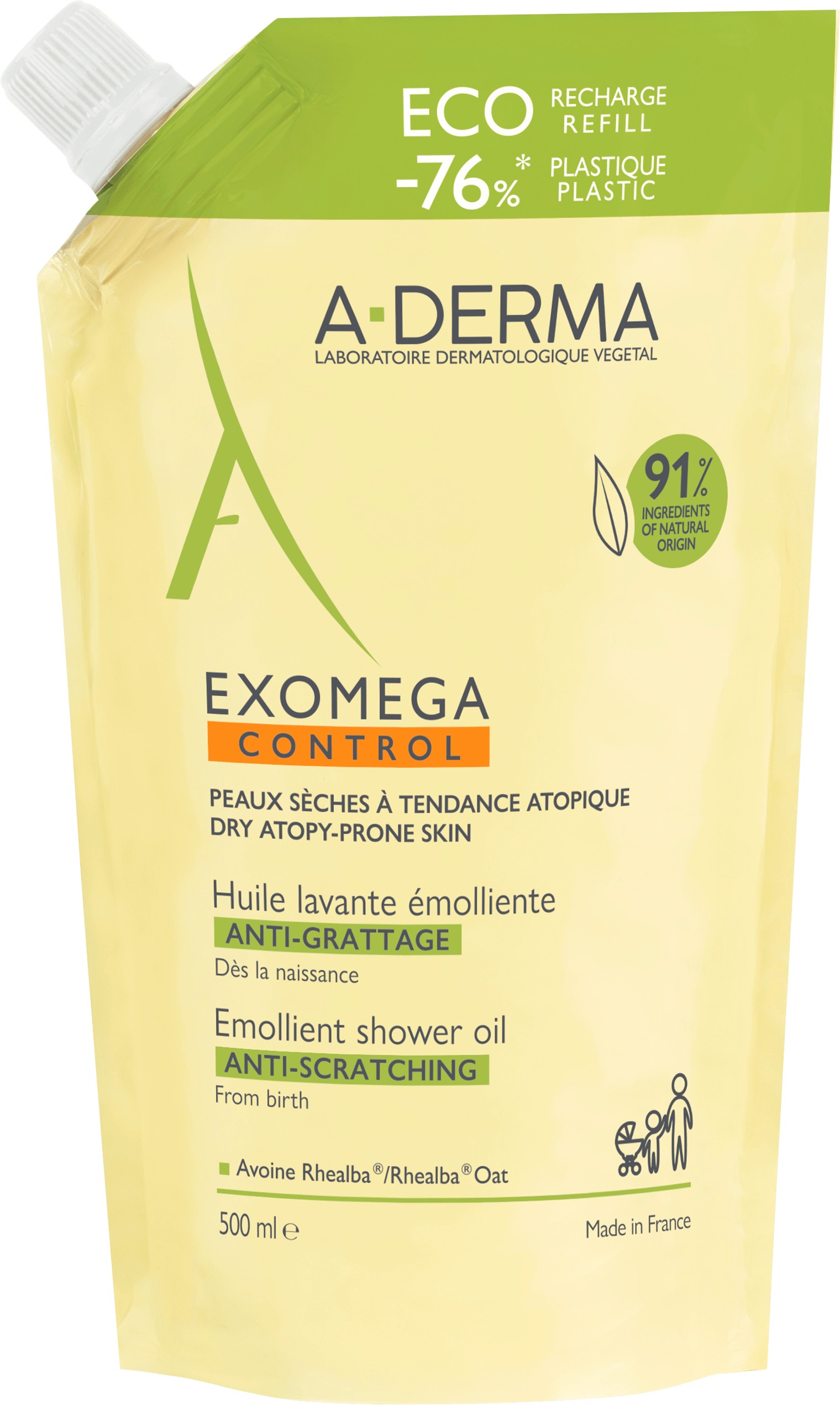A-DERMA Exomega Control Zvláčňující sprchový olej - Recyklovatelná ECO náhradní náplň 500 ml