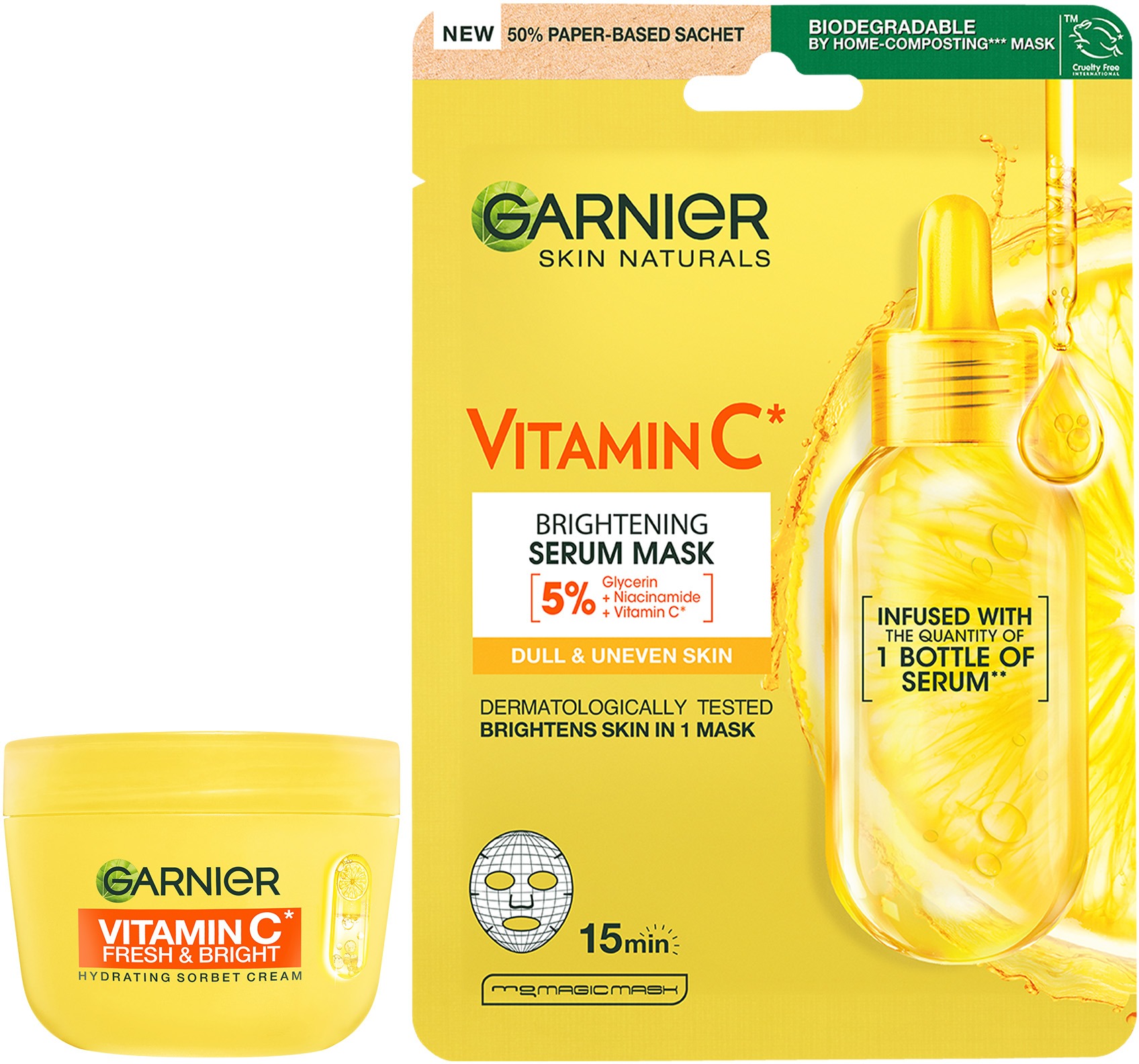 GARNIER Vitamin C* Fresh & Bright 85 ml + Vitamin C Sheet Mask Super Hydrating 28 g