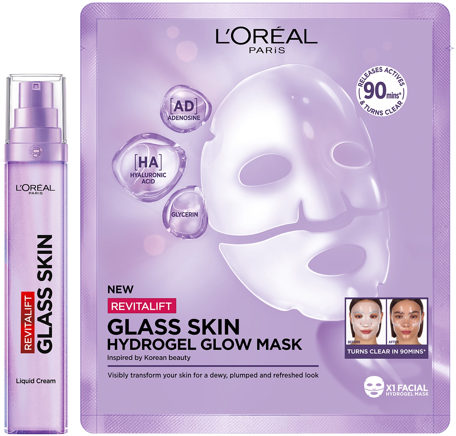 L'ORÉAL PARIS Revitalift Filler Glass Skin liquid Cream 50 ml + Glass Skin mask 25 g