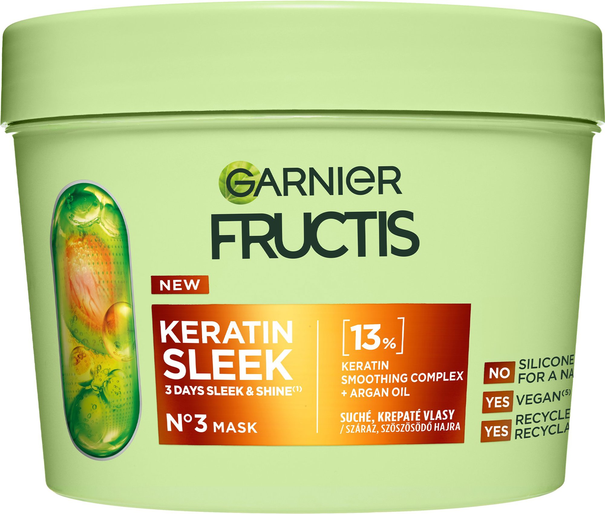 GARNIER Fructis Keratin Sleek maska na suché a krepaté vlasy, 370 ml