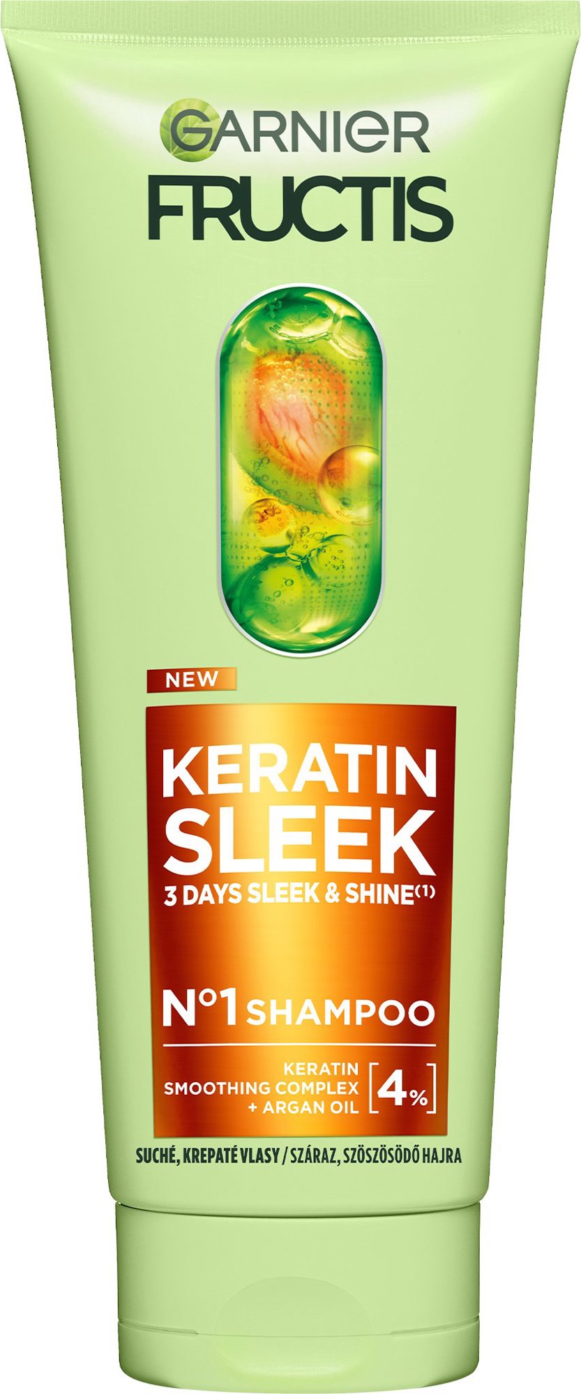 GARNIER Fructis Keratin Sleek šampon na suché a krepaté vlasy, 200 ml