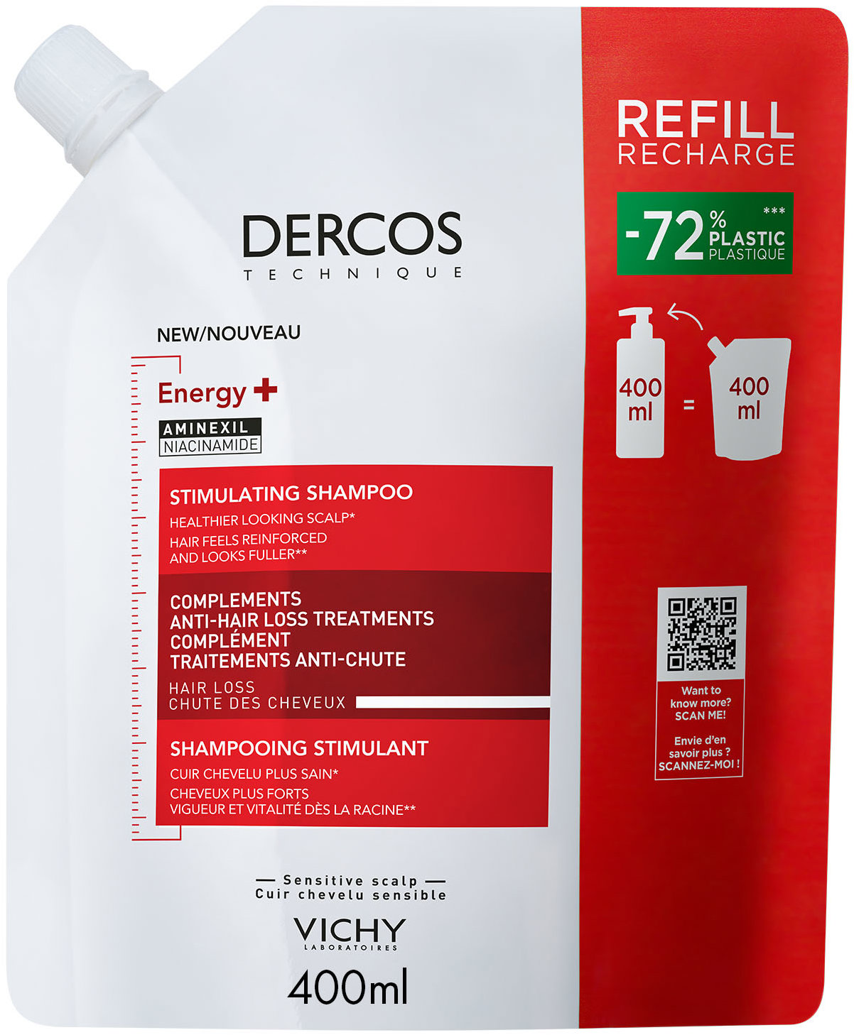 VICHY Dercos Šampon Energy+ náhradní náplň 400 ml