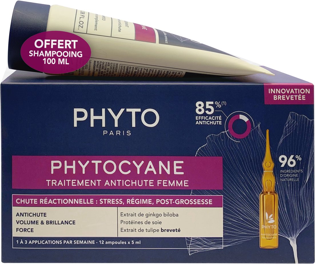 PHYTO Phytocyane Péče proti reakčnímu vypadávání vlasů pro ženy 12 × 5 ml + Šampon proti vypadávání