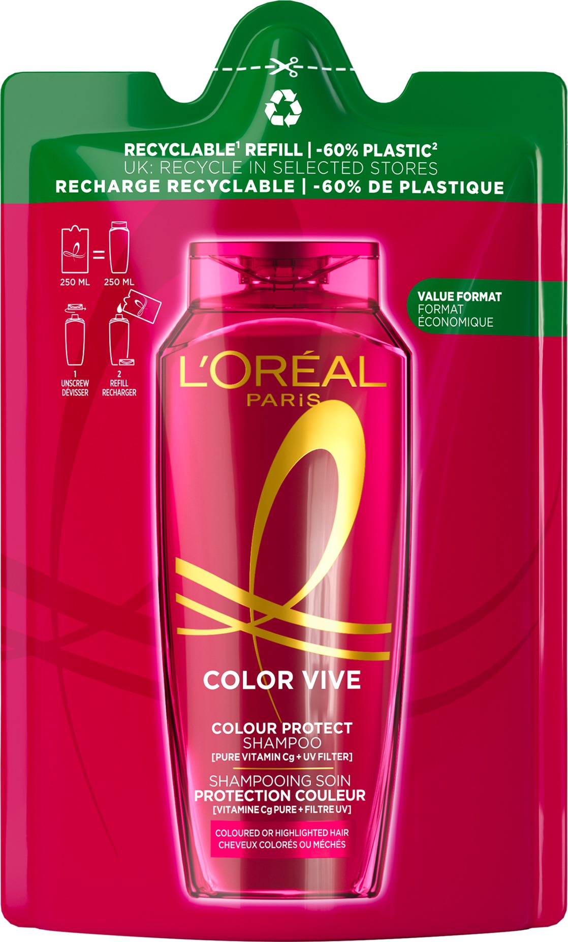 L'ORÉAL PARIS Elseve Color Vive náhradní náplň do šamponu, 250 ml