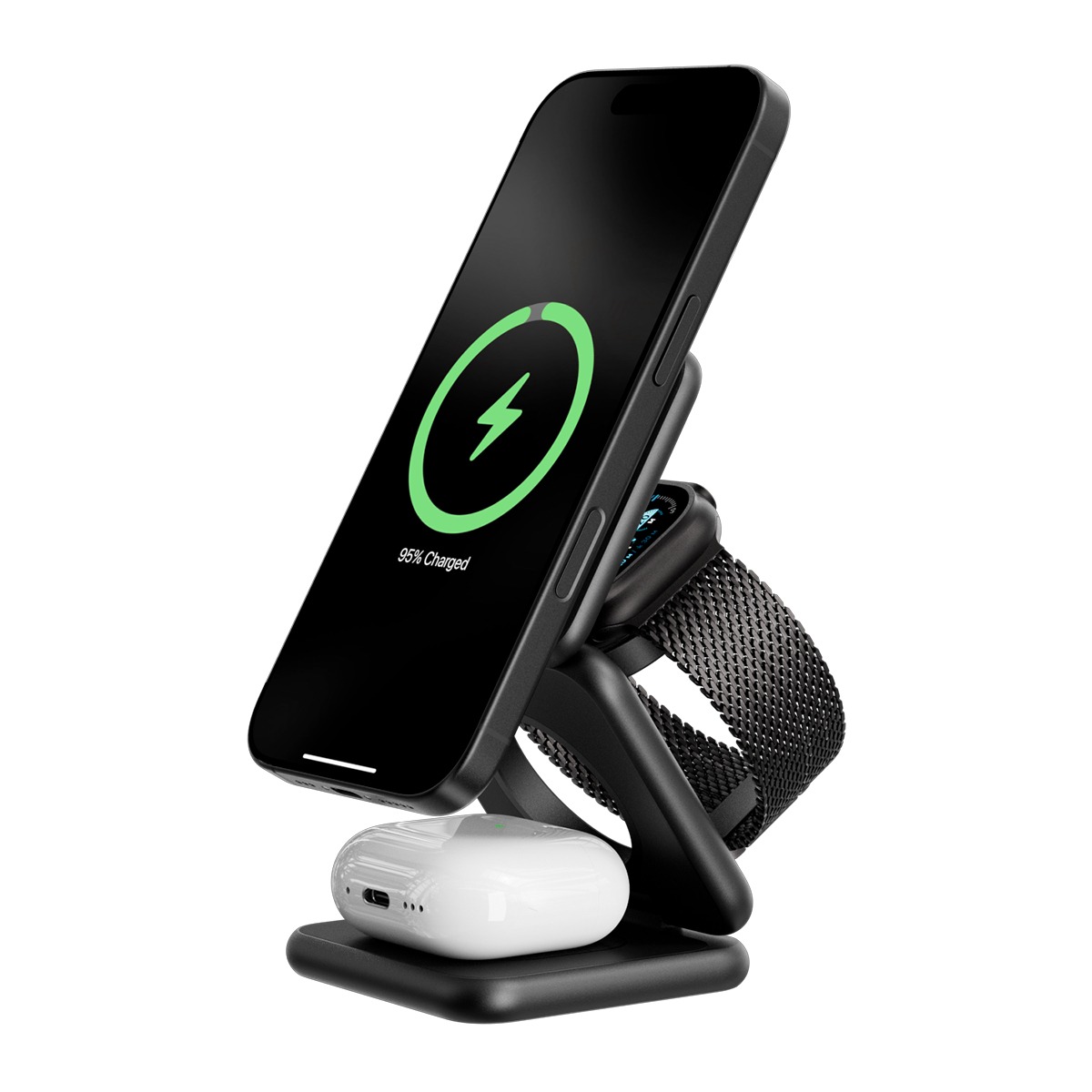 Kuxiu X40PLUS 3-In-1 Foldable Magnetic Wireless Charging Station - Black