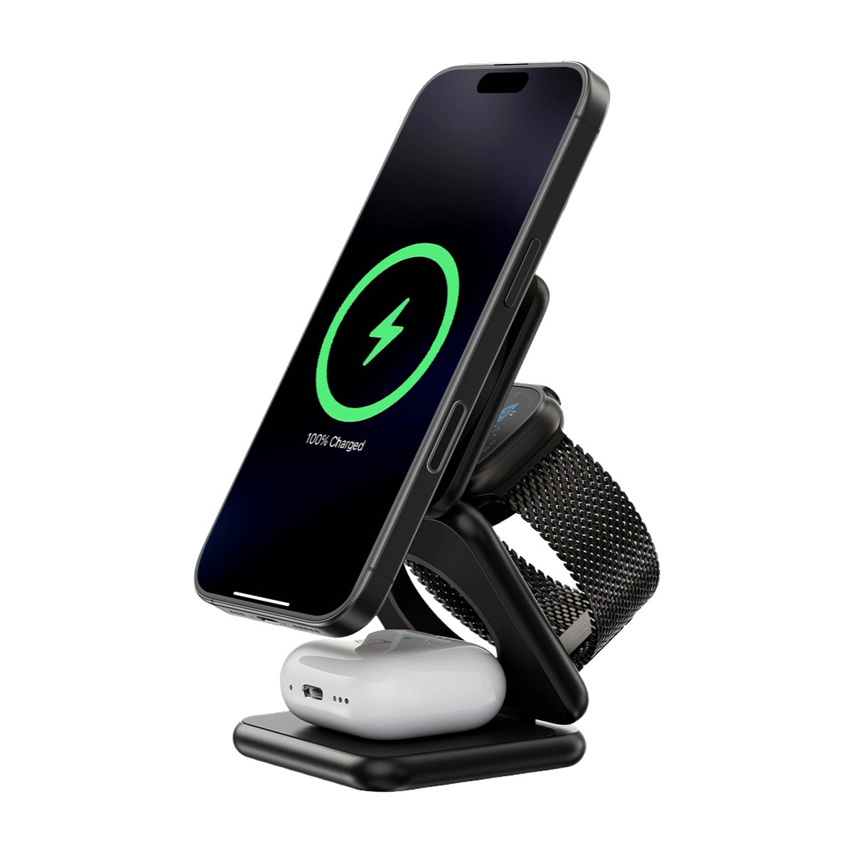 Kuxiu X40Q Qi2 Certified 3-in-1 MagSafe Foldable Charging Stand - Black