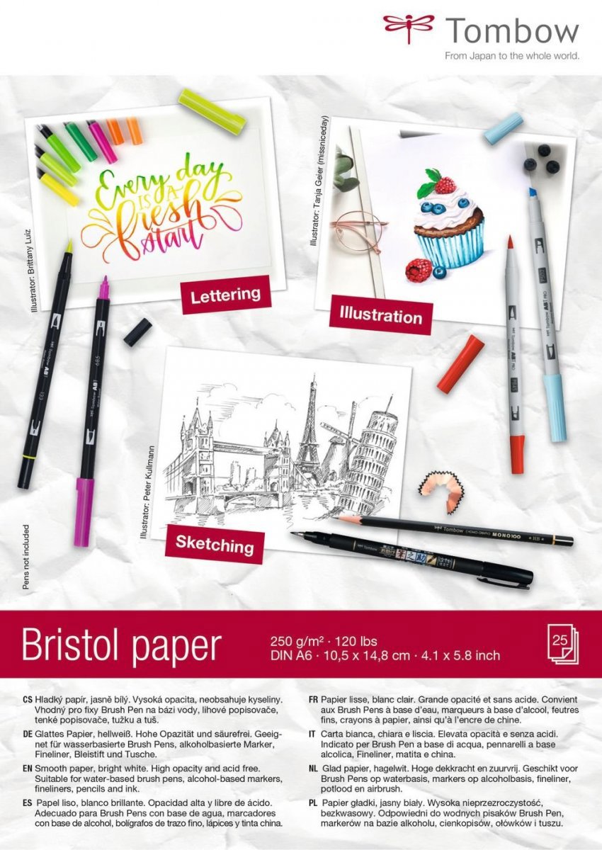 Tombow Bristol kreslicí papír A6, 25 listů