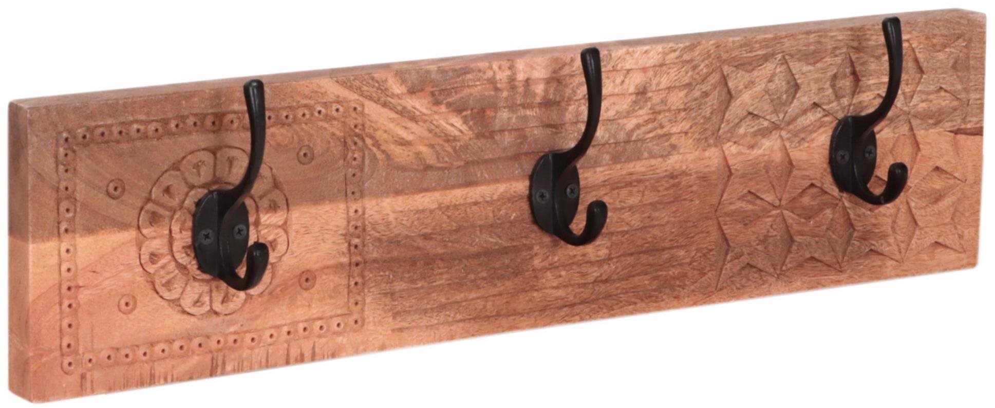 LAKŠMI Věšák Manu s 3 háčky 60 × 15 × 2,5 cm, mangové dřevo