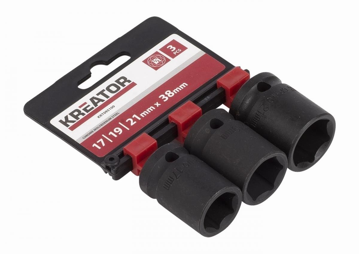 KREATOR 3ks nástrčných hlavic 17-19-21mm 1/2" KRT095100