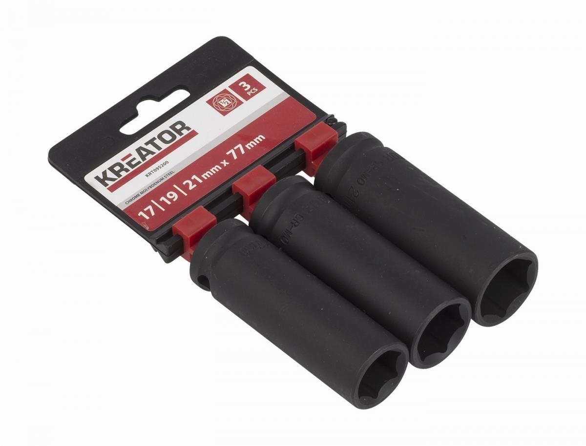 KREATOR 3ks nástrčných hlavic 17-19-21mm prodloužené 1/2" KRT095200