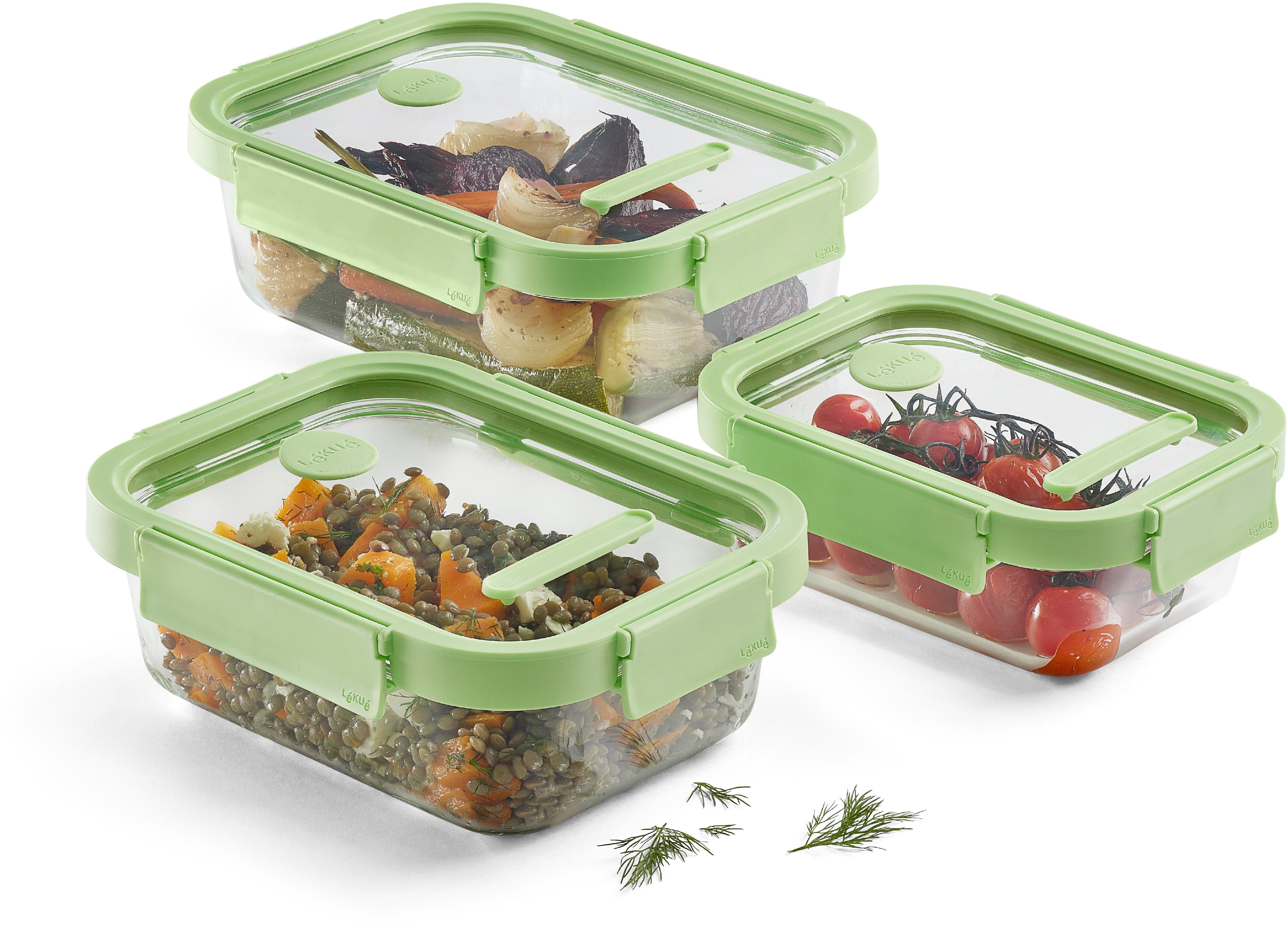 Lékué Sada skleněných obdélníkových dóz na potraviny Rectangular Glass Set, zelená