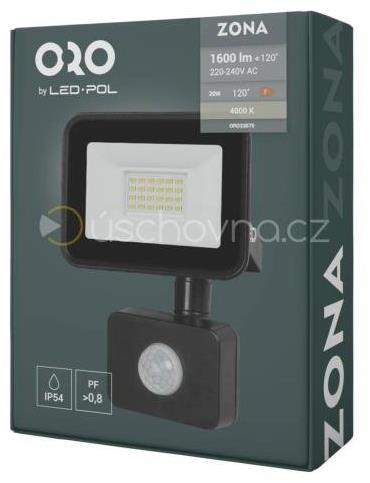 Reflektor LED ORO Zona, 20 W, 1600 lm, NW-B-PIR