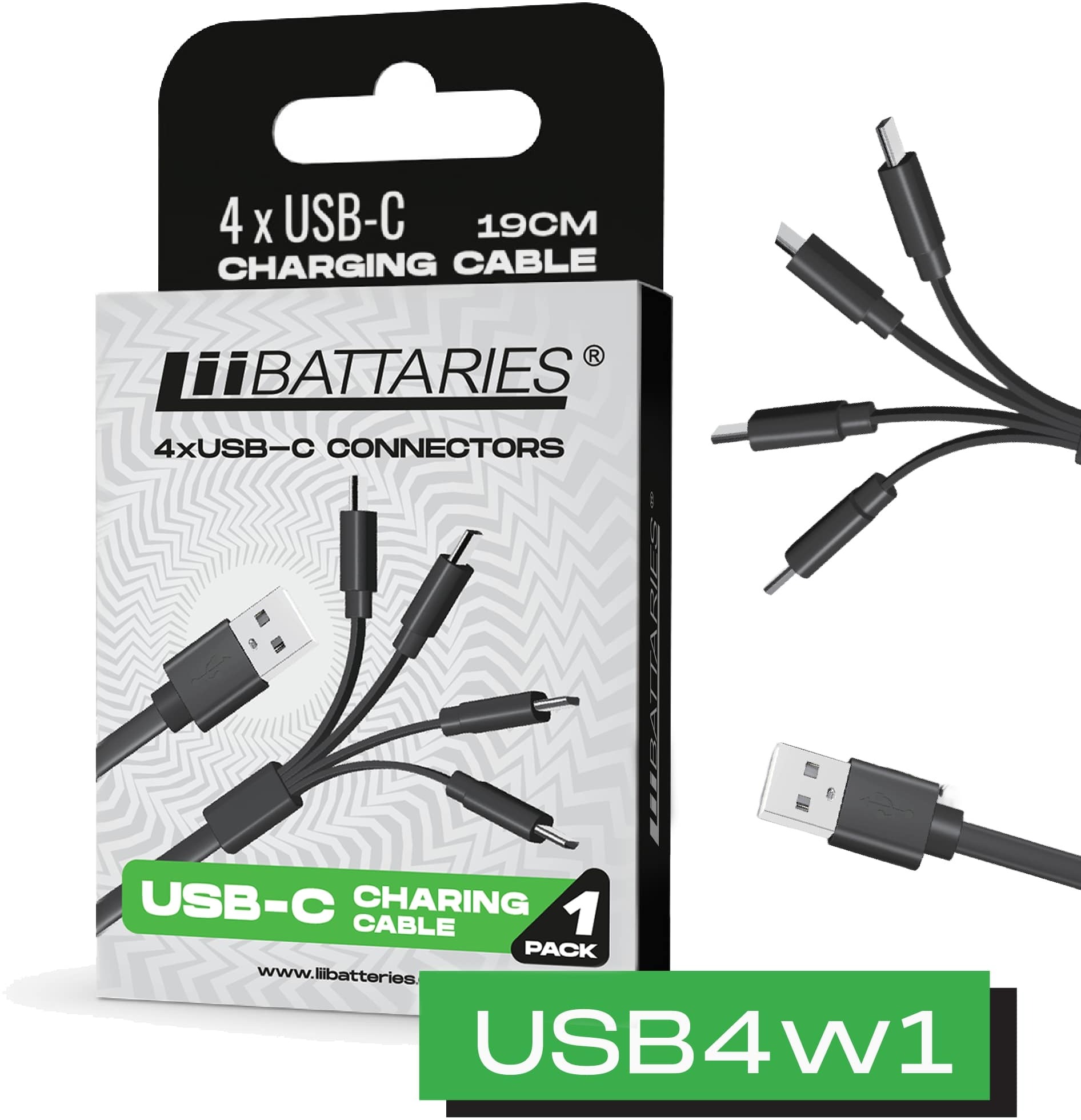 LIIBATTARIES Nabíječka 19 cm USB-A > 4× USB-C
