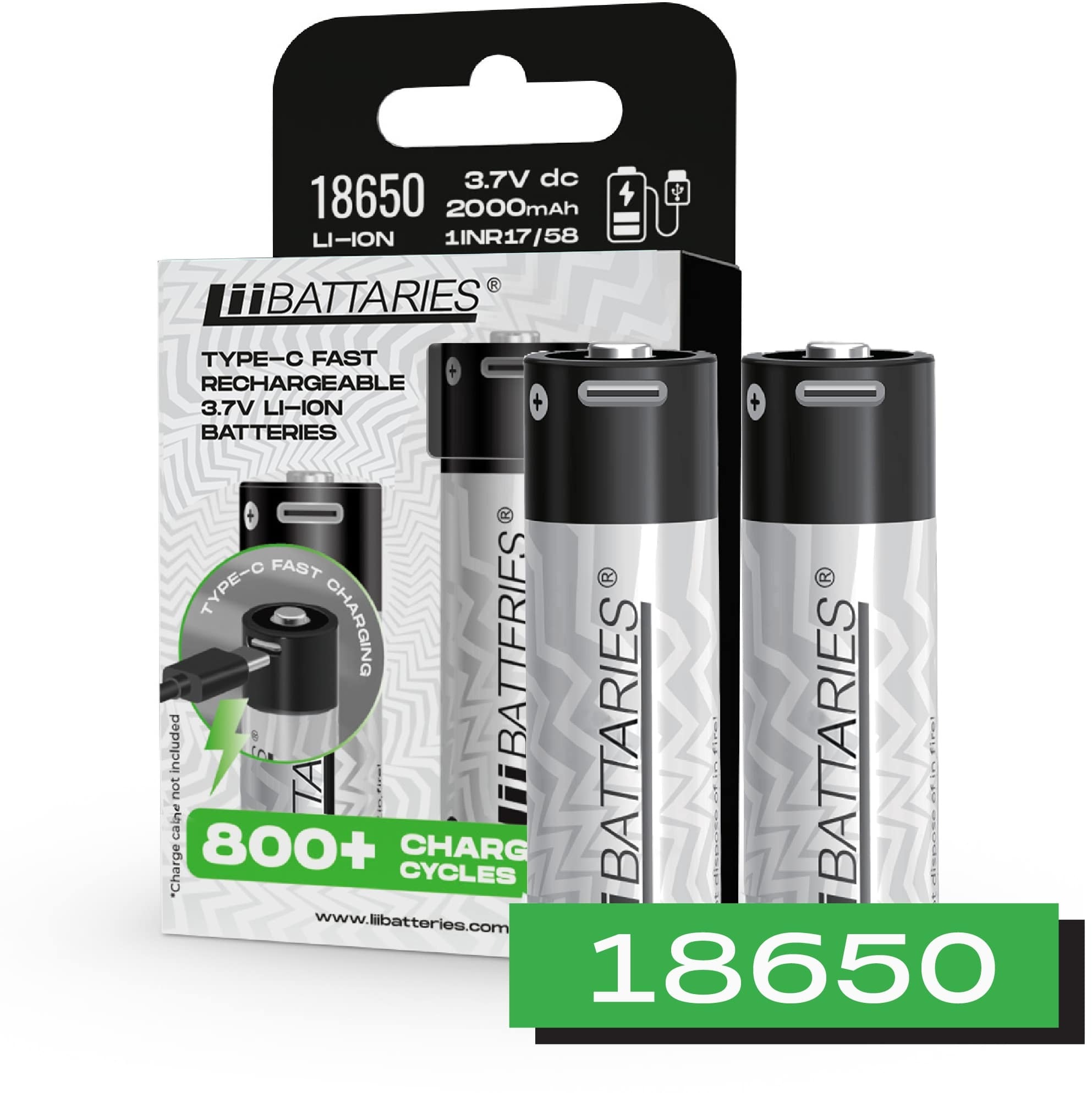 LIIBATTARIES Nabíjecí baterie tužková 18650 - 2000 mAh USB-C