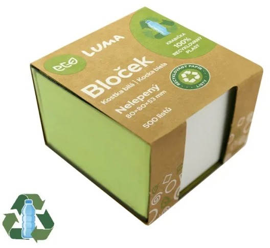 LUMA ECO nelepený pozákladkový blok - 500 lístků, bílý povrch, kvalitní papír