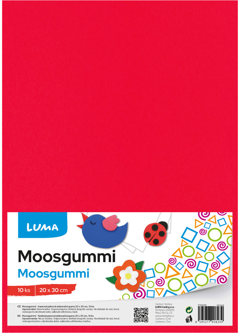LUMA Moosgummi A4 červená - balení 10 ks