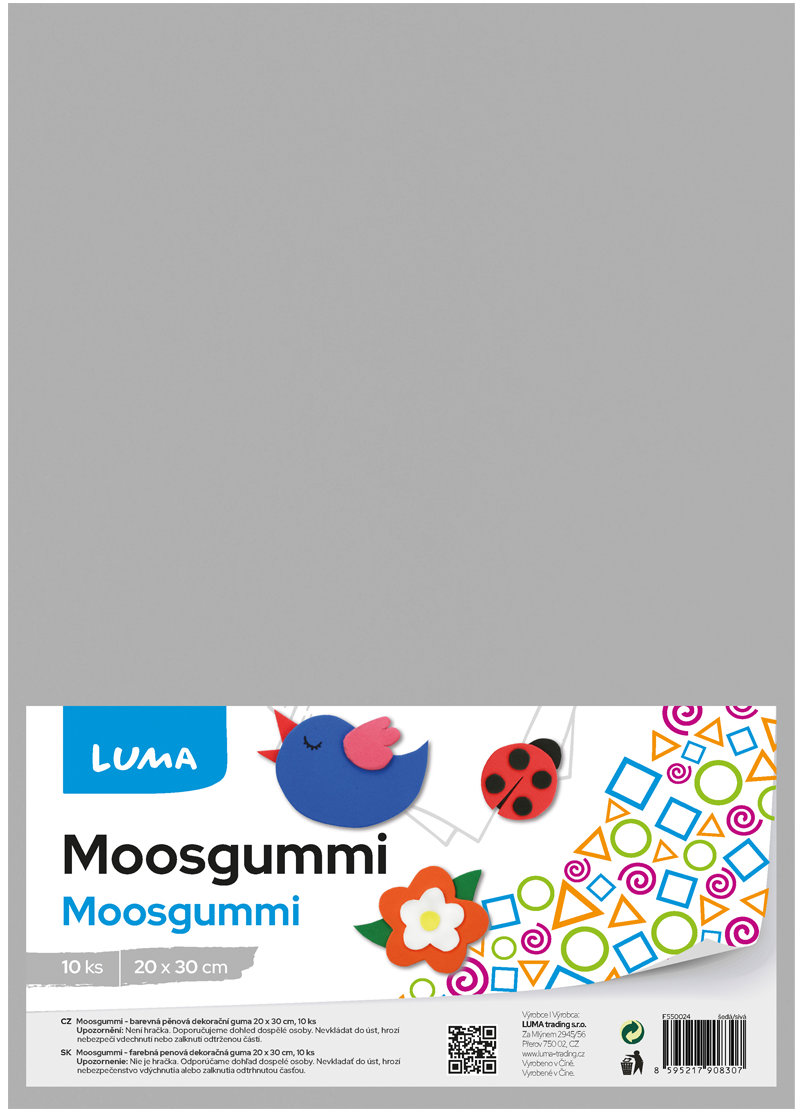 LUMA Moosgummi A4 šedá - balení 10 ks
