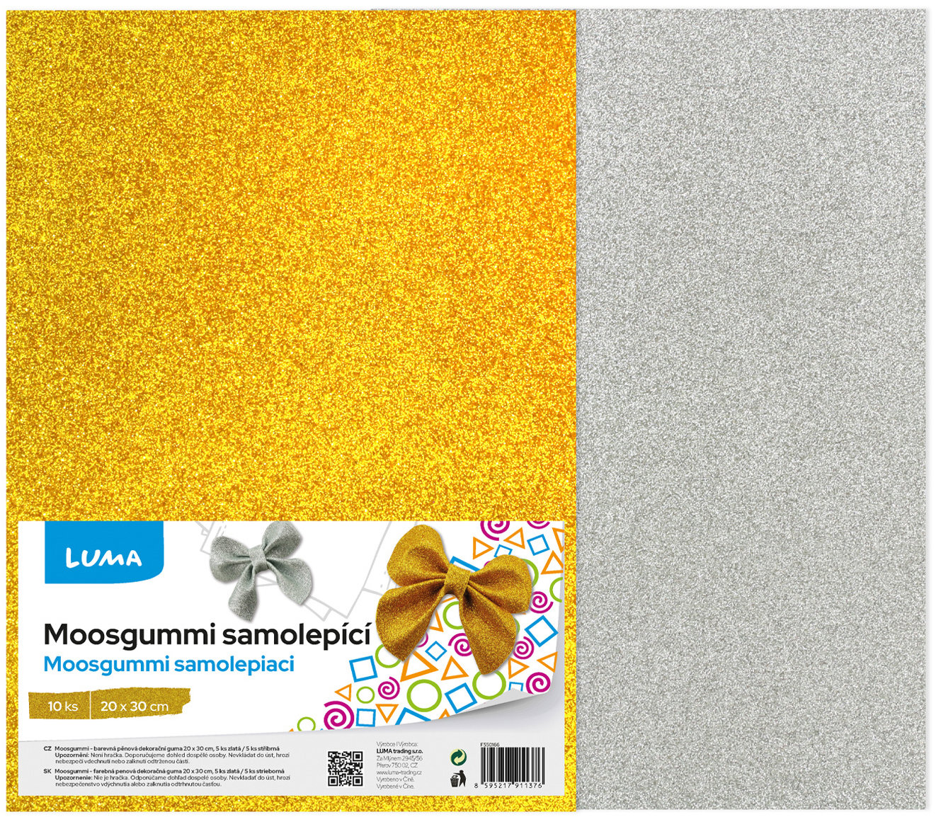 LUMA Moosgummi A4 BIO GLITR, samolepicí, zlatá/stříbrná - balení 10 ks