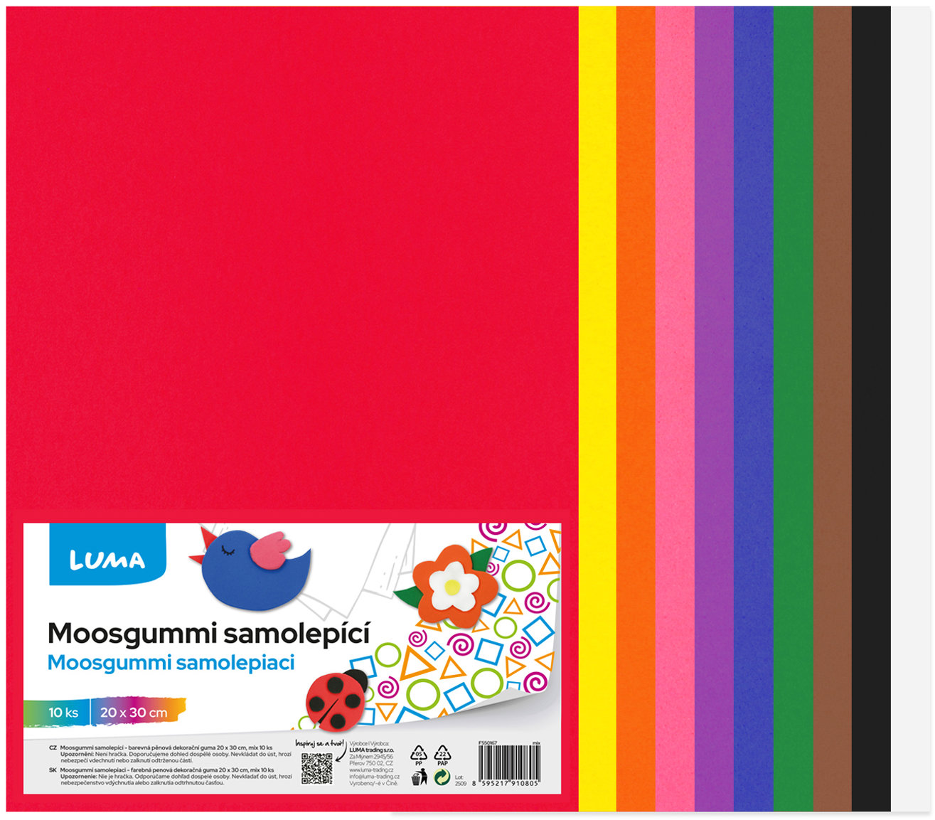 LUMA Moosgummi A4 samolepicí, mix barev - balení 10 ks