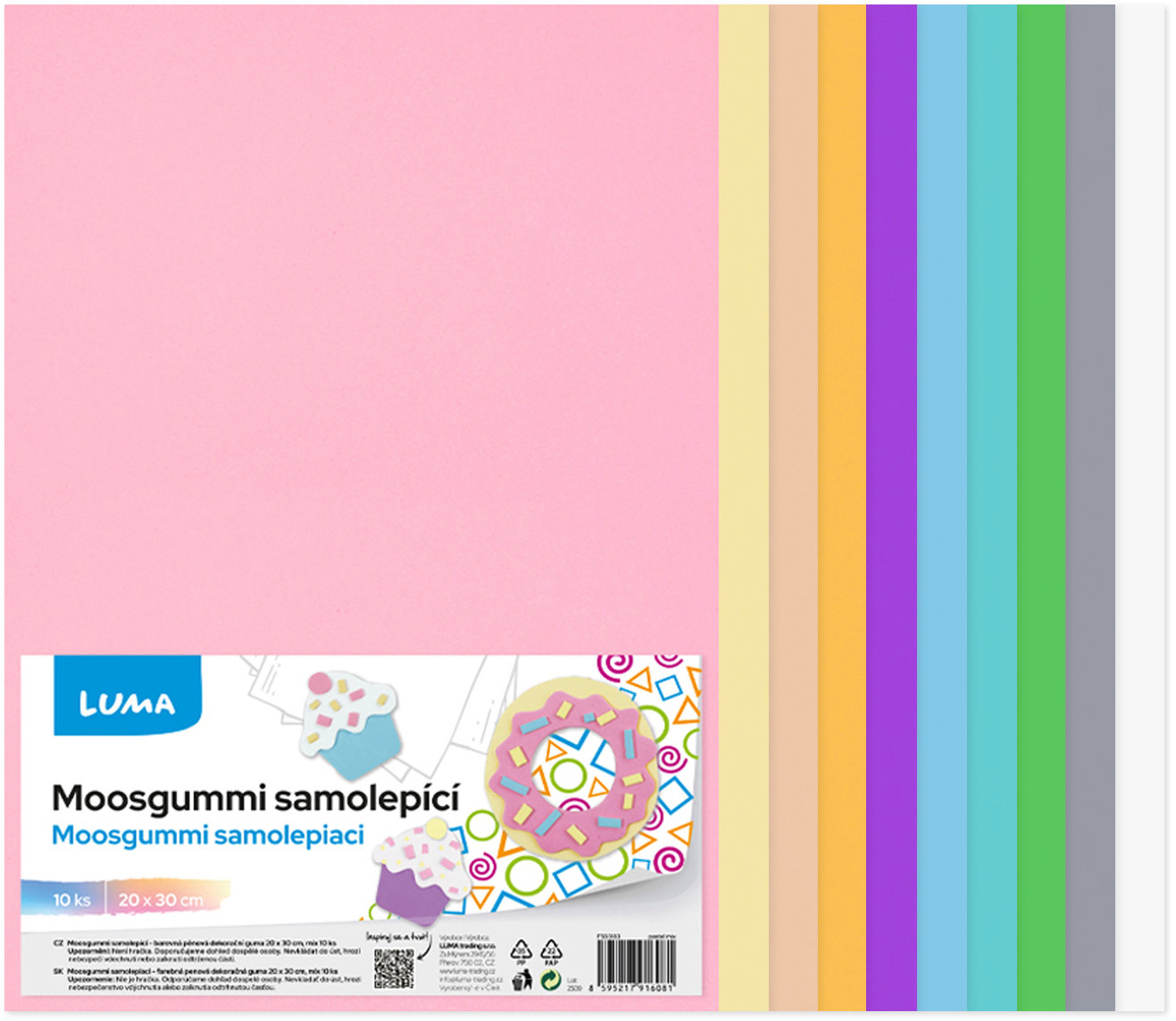 LUMA Moosgummi A4 samolepicí, mix pastelových barev - balení 10 ks