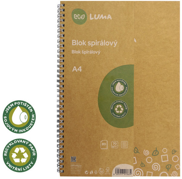 LUMA ECO spirálový A4, 80 listů, recyklovaný papír