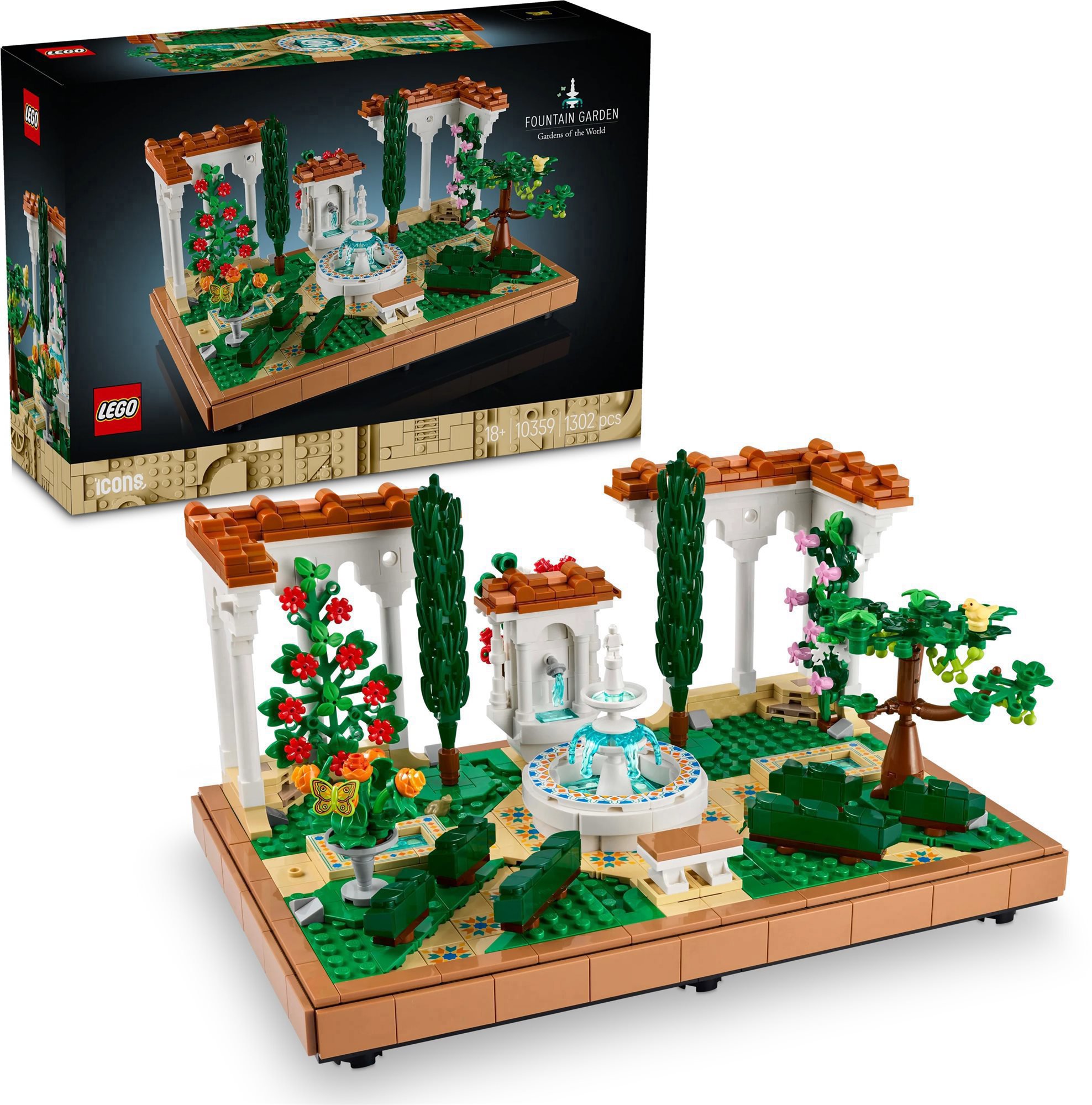 LEGO Icons 10359 Zahrada s fontánou – kreativní stavebnice