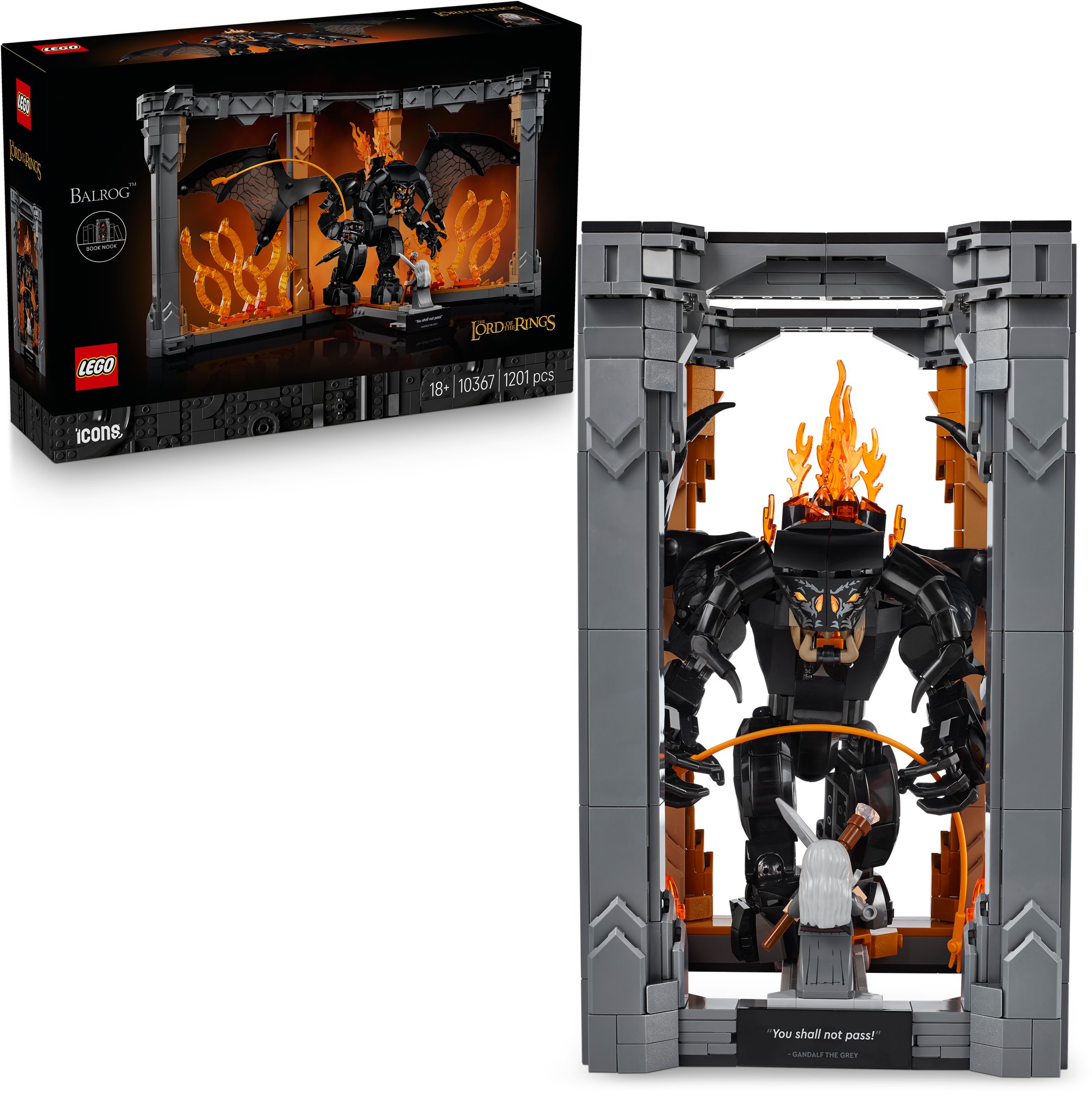 LEGO® Icons 10367 Knižní zarážka: Pán prstenů – Balrog™ detailní pohled