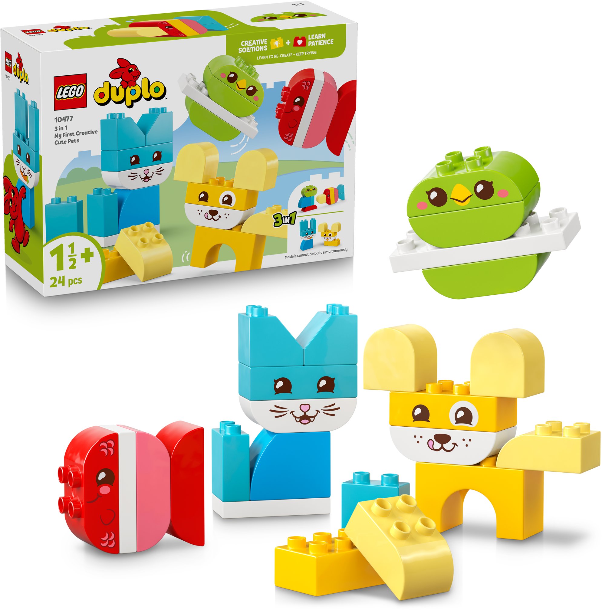 LEGO&reg; DUPLO&reg; My First 10477 Roztomilí kreativní mazlíčci 3 v 1 - zábavná a vzdělávací hračka pro děti s mazlíčky, které se dají kombinovat a vytvářet nové scény a příběhy.