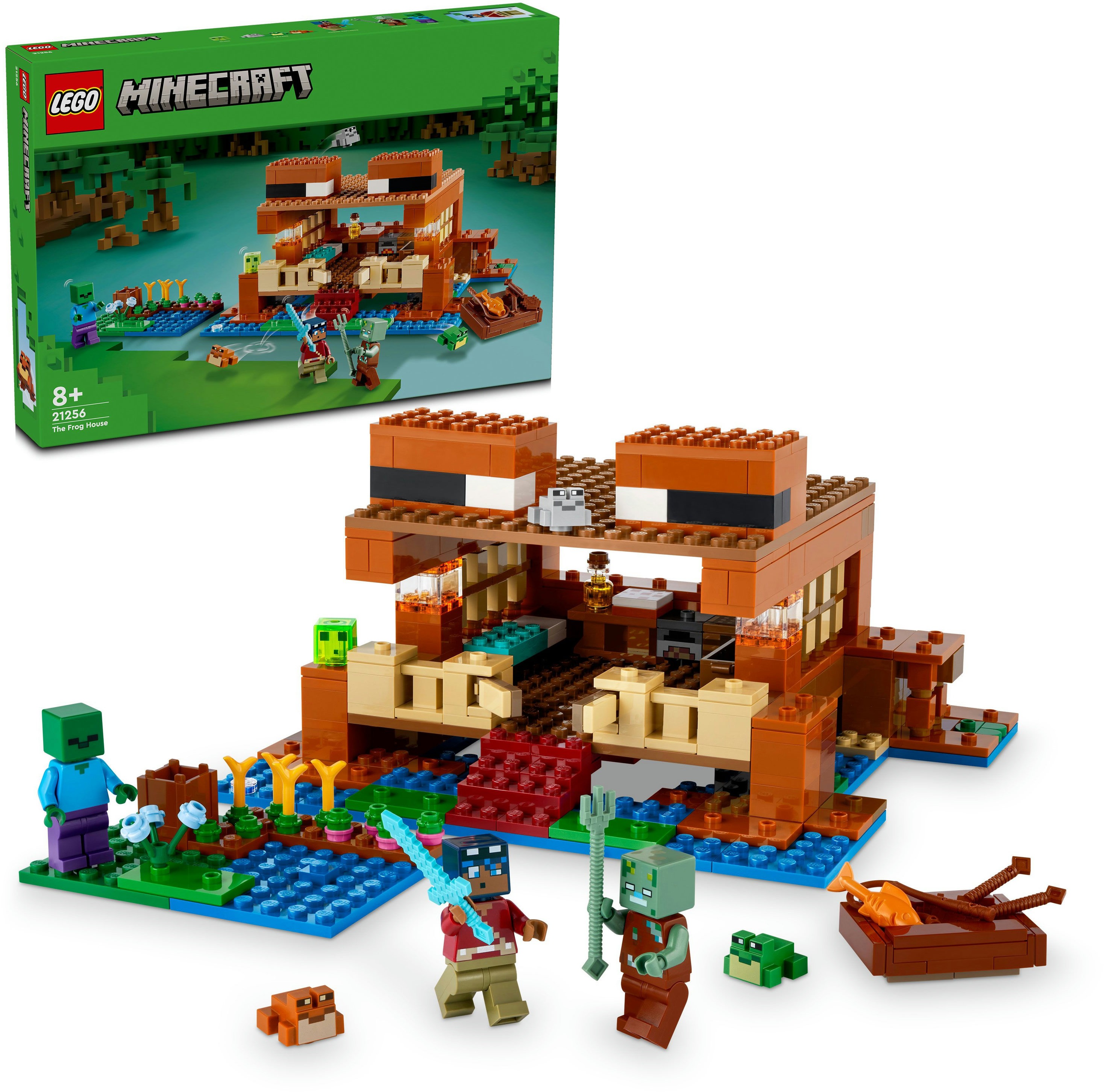 Stavebnice LEGO® Minecraft® 21256 Žabí domek na stole.