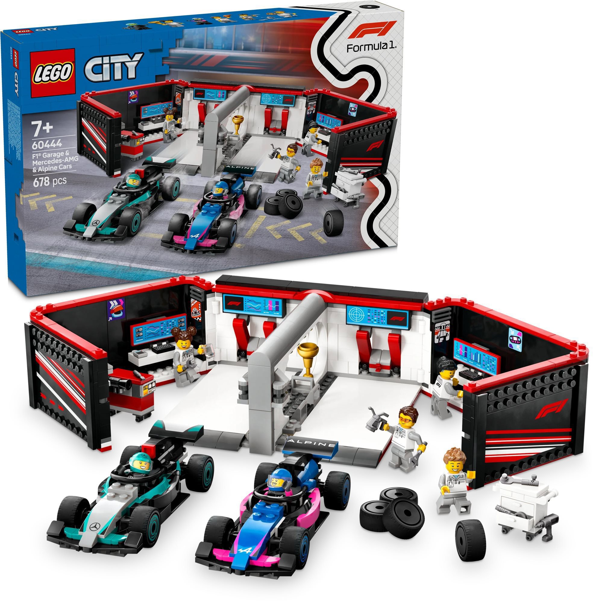 LEGO City 60444 Garáž F1 a vozy Mercedes-AMG a Alpine