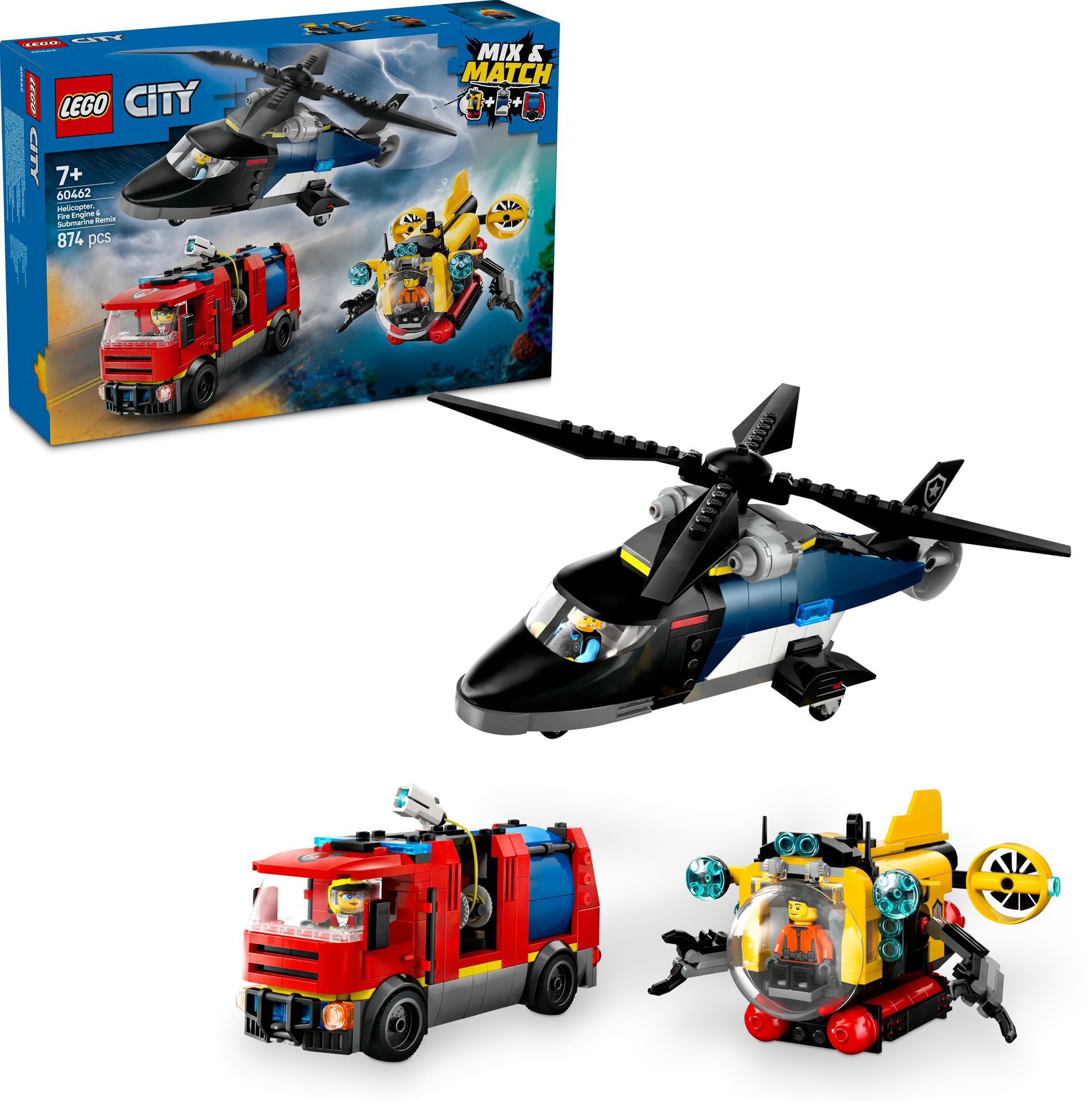 LEGO City 60462 Remix: helikoptéra, hasičský vůz a ponorka
